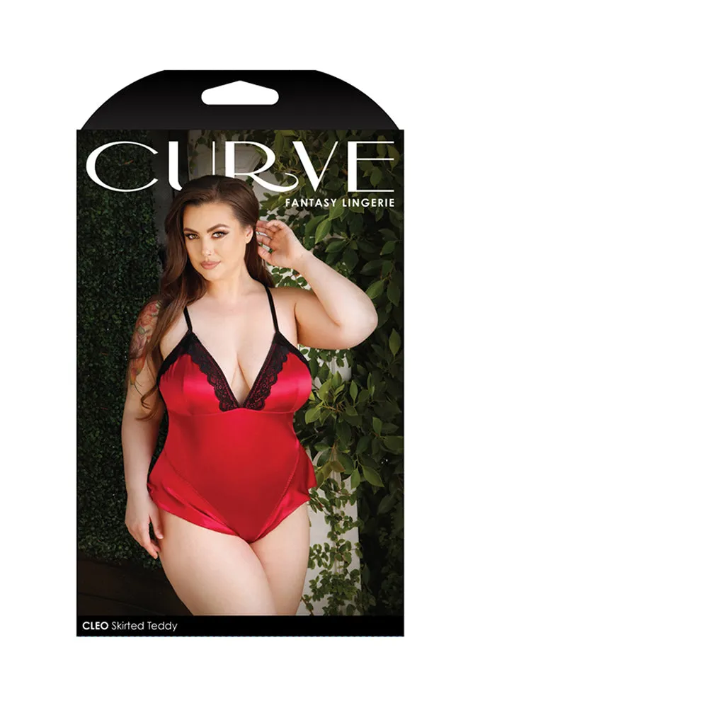 Fantasy Lingerie Curve Cleo Skirted Teddy With Lace Trim & Snap Closure Red 3XL/4XL