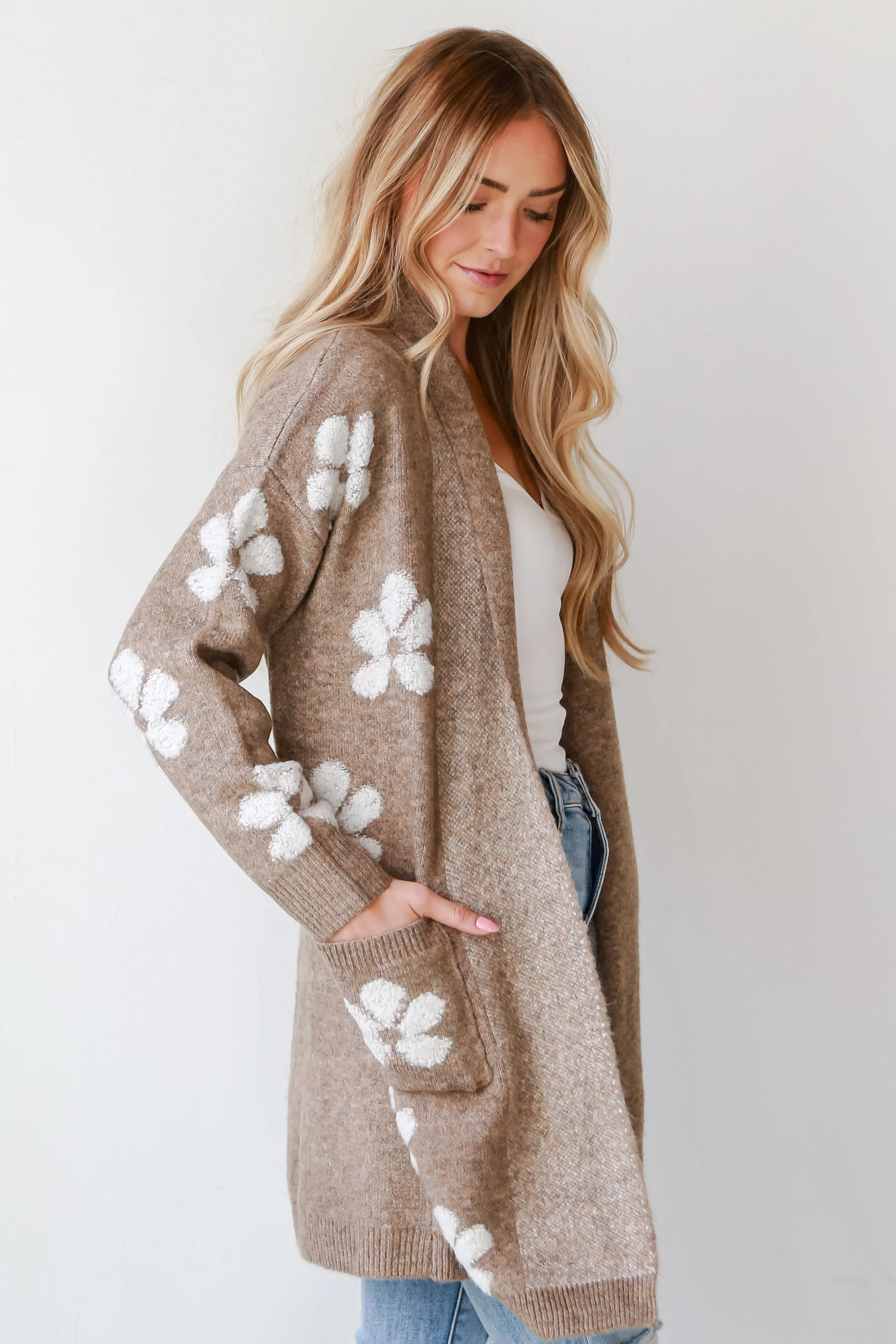 FINAL SALE - Beautiful Persona Mocha Floral Sweater Cardigan