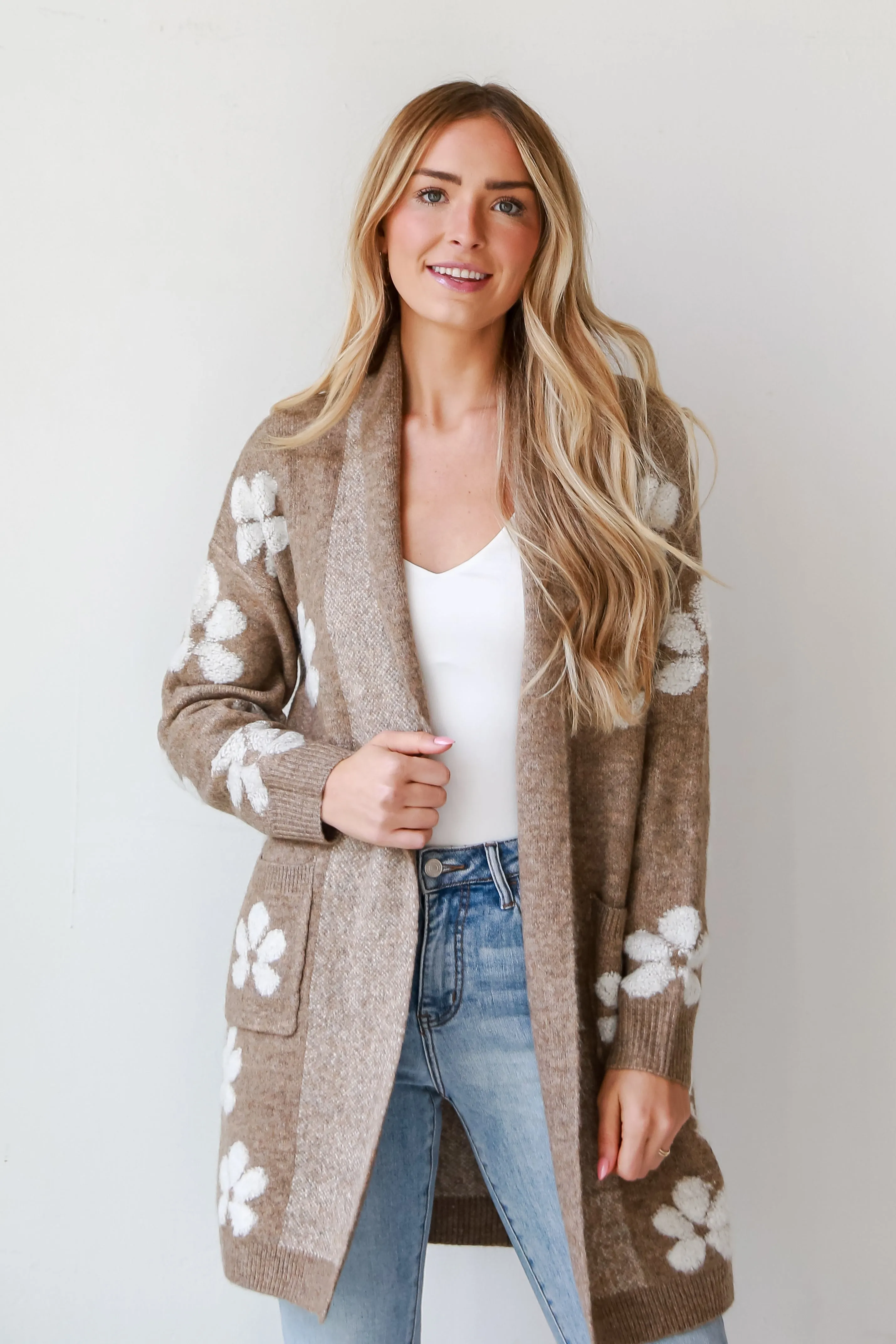 FINAL SALE - Beautiful Persona Mocha Floral Sweater Cardigan