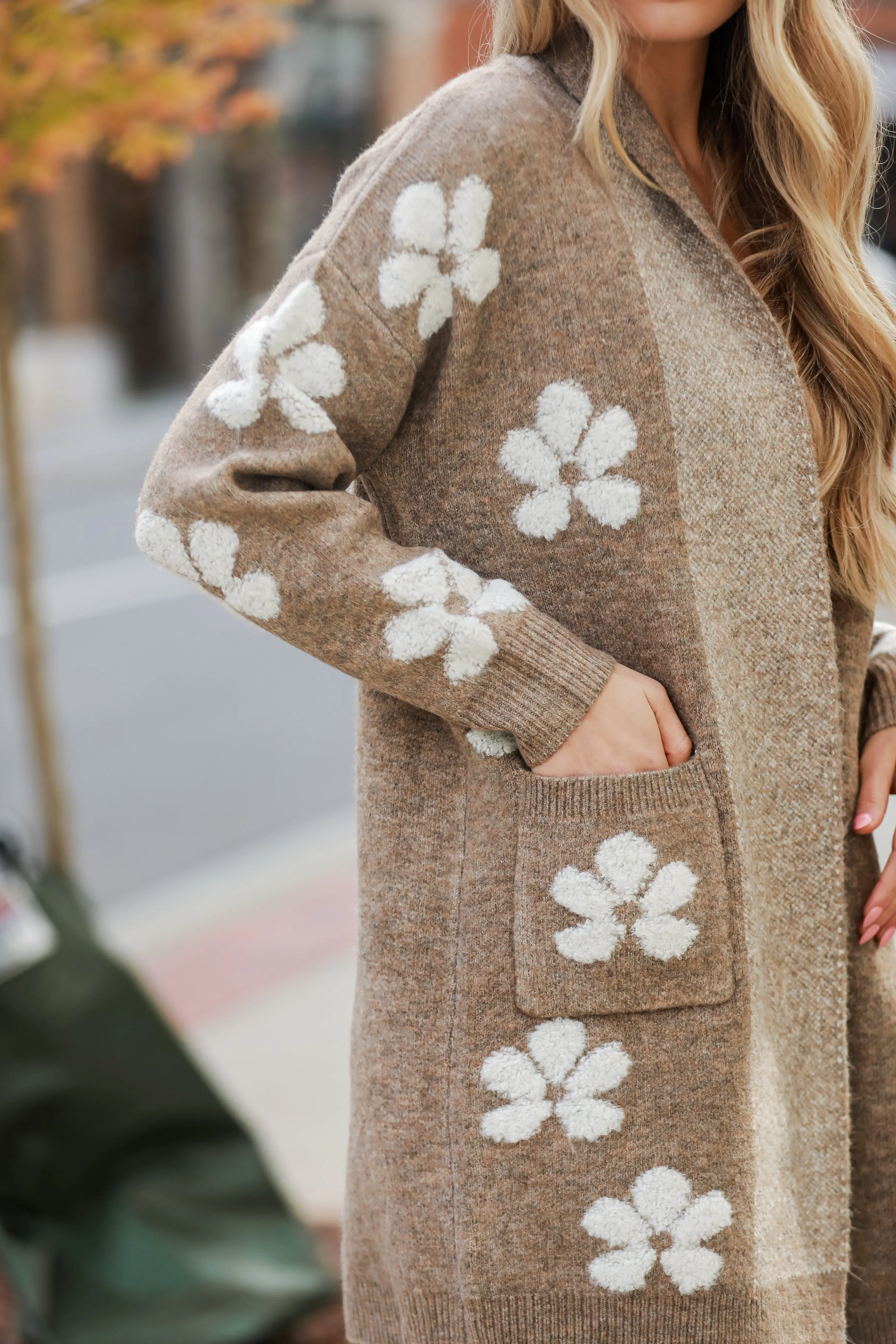 FINAL SALE - Beautiful Persona Mocha Floral Sweater Cardigan