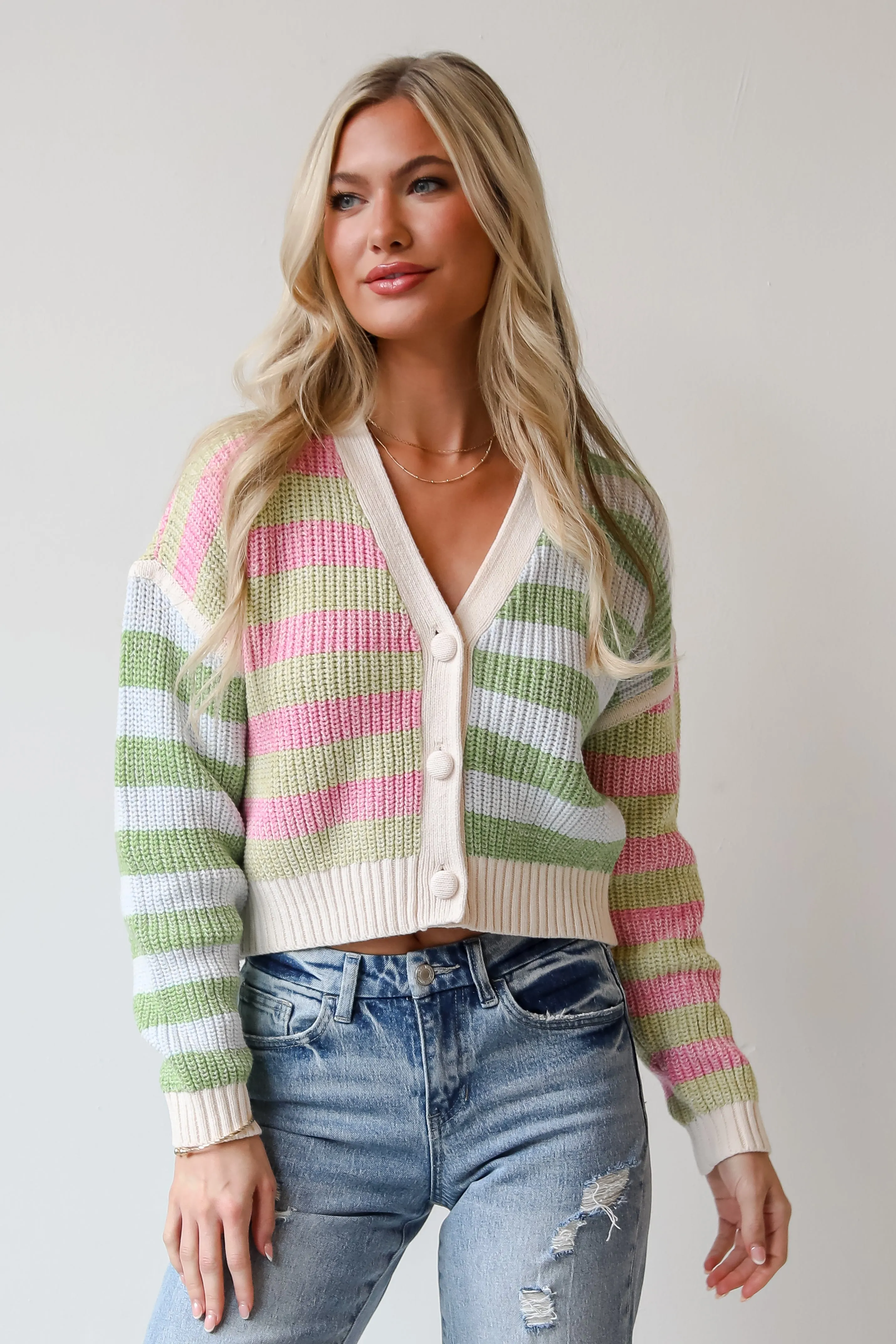 FINAL SALE - Remarkably Cute Striped Color Block Knit Cardigan