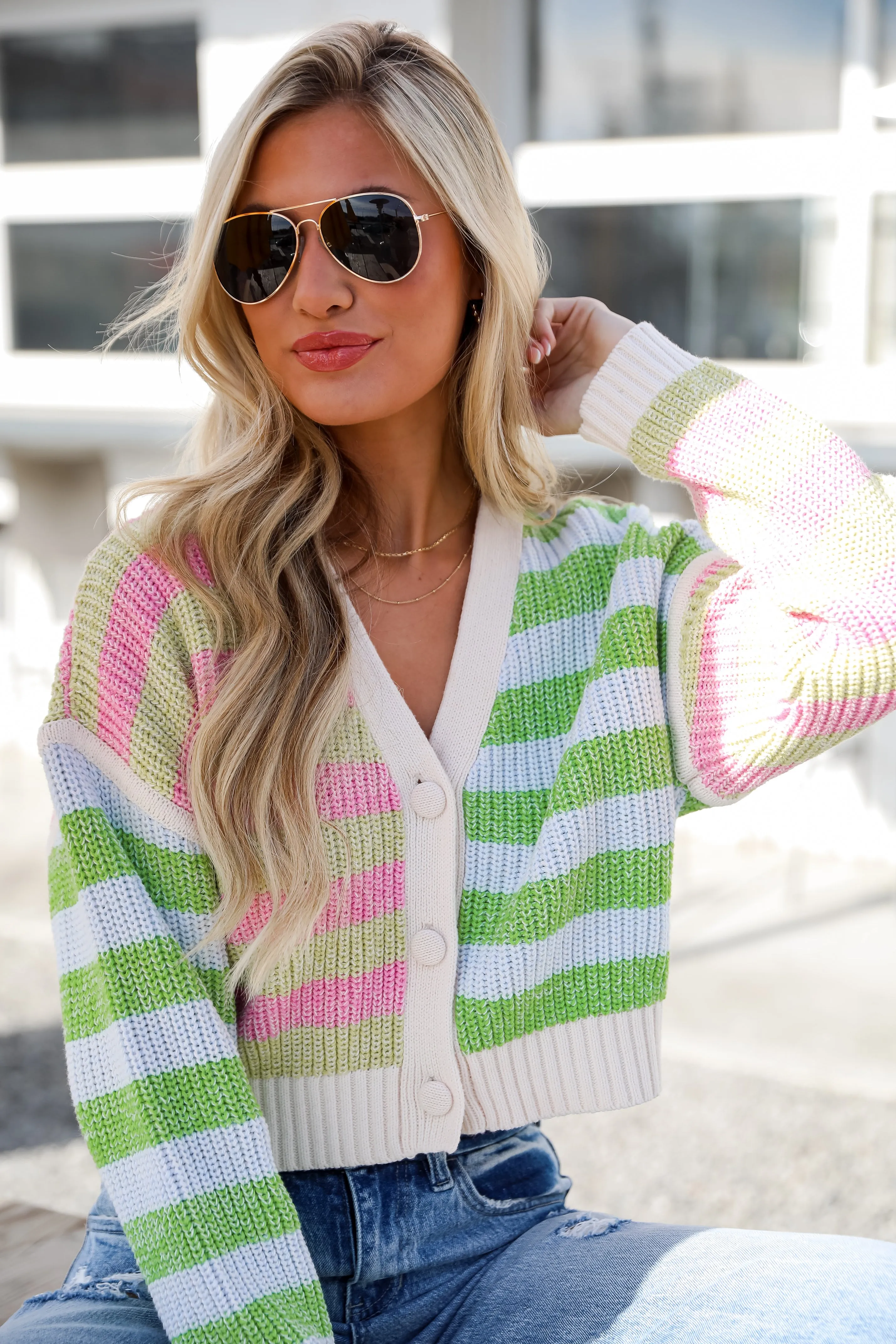 FINAL SALE - Remarkably Cute Striped Color Block Knit Cardigan