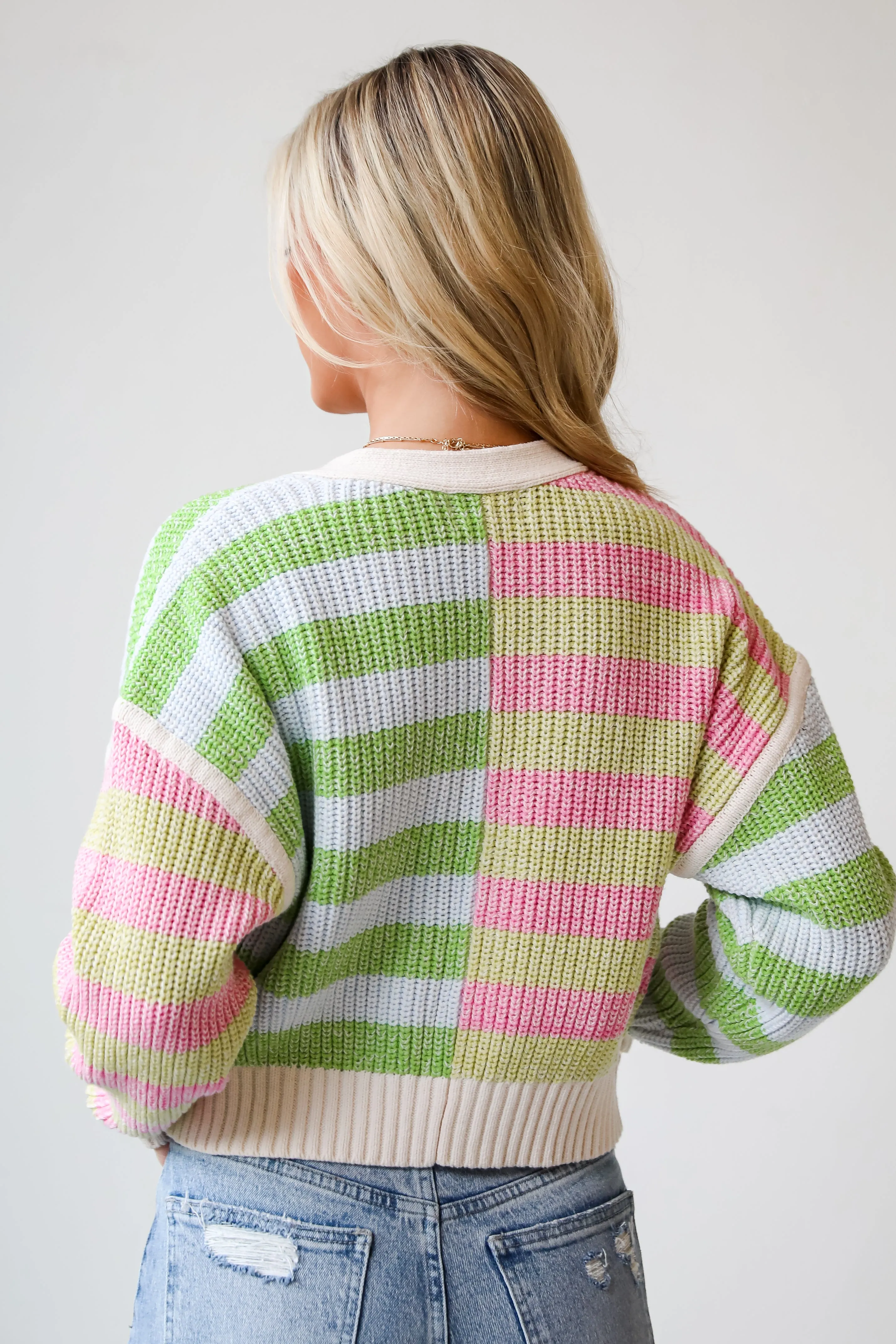 FINAL SALE - Remarkably Cute Striped Color Block Knit Cardigan