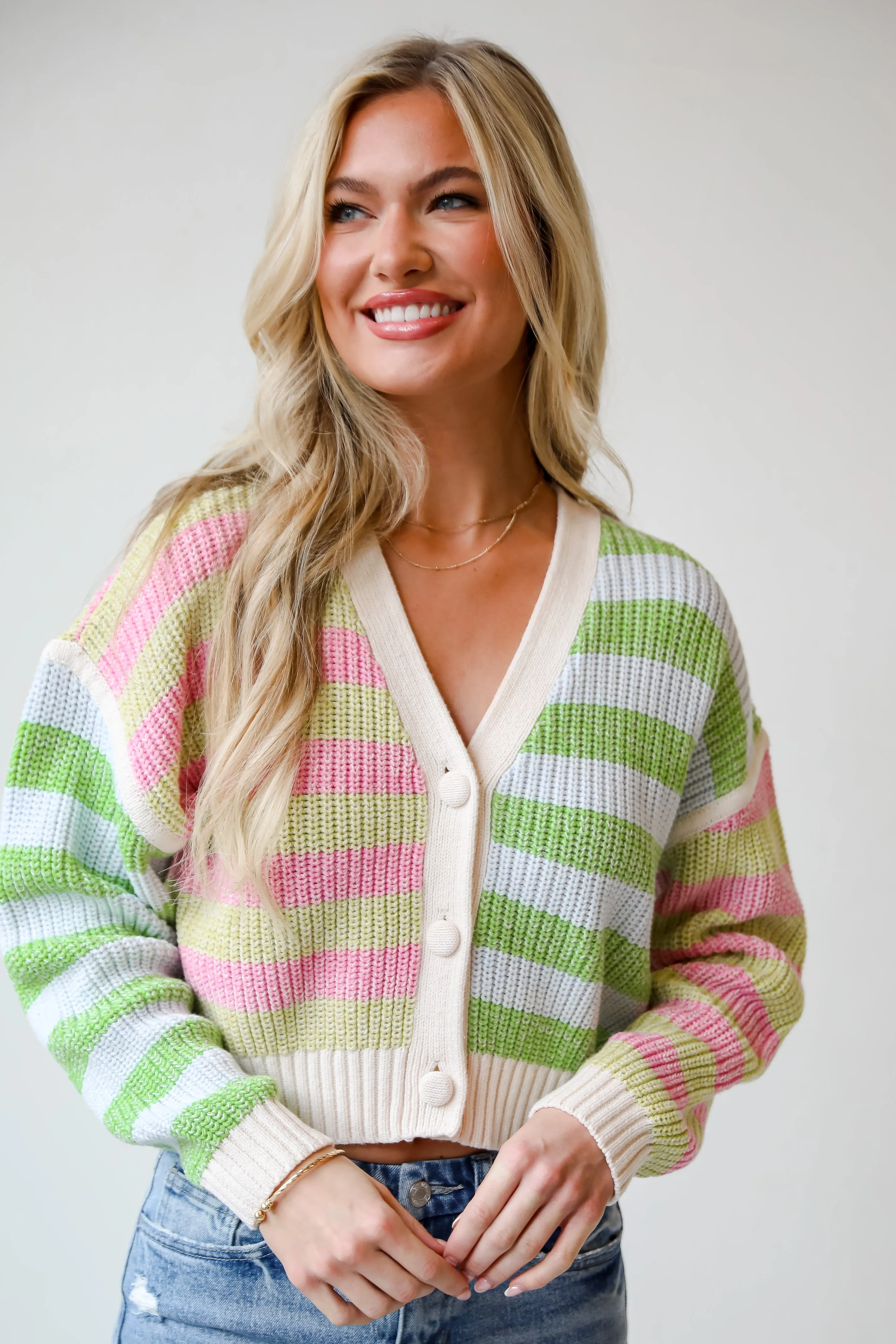 FINAL SALE - Remarkably Cute Striped Color Block Knit Cardigan