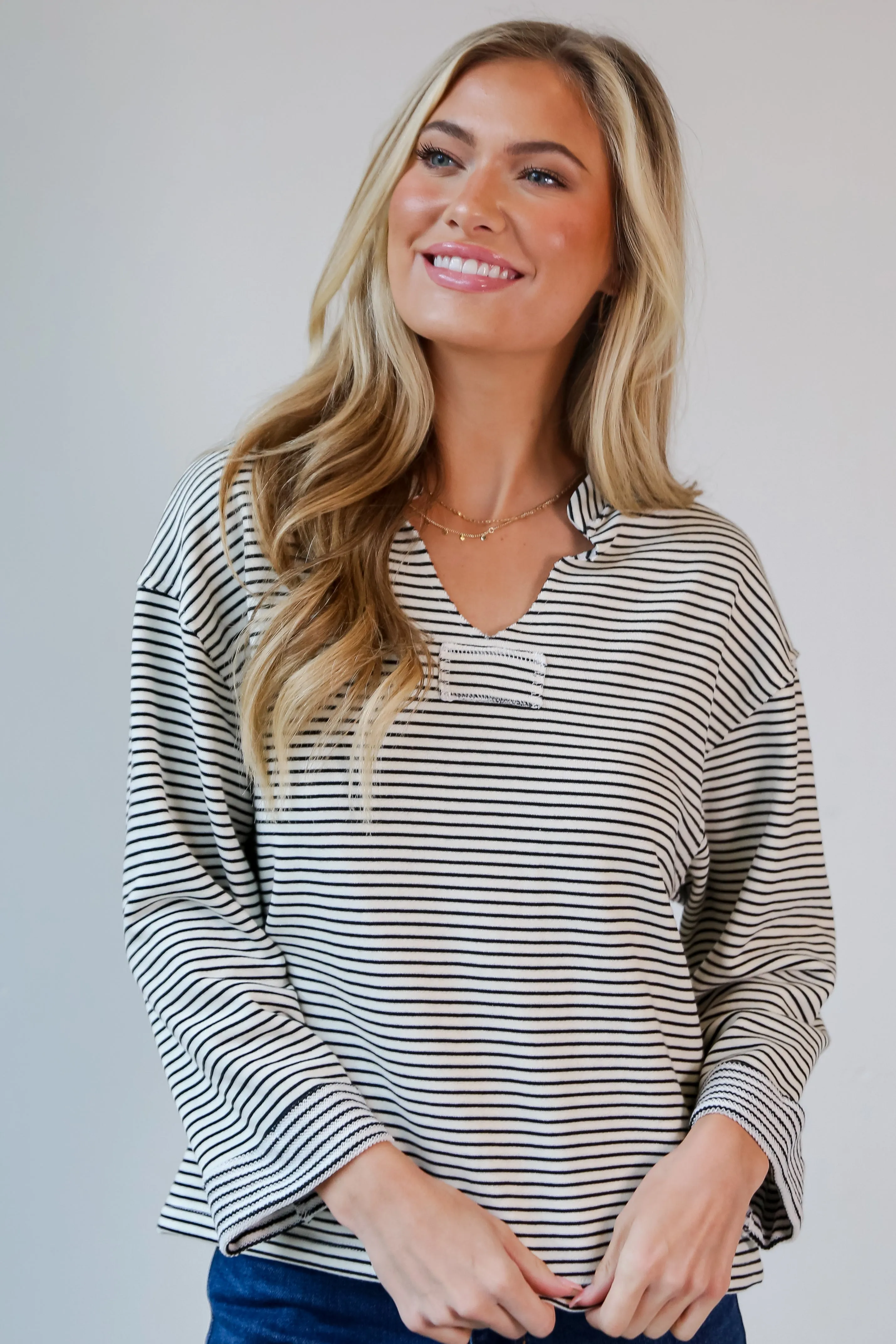 FINAL SALE - Won't Let You Down White Striped Knit Top