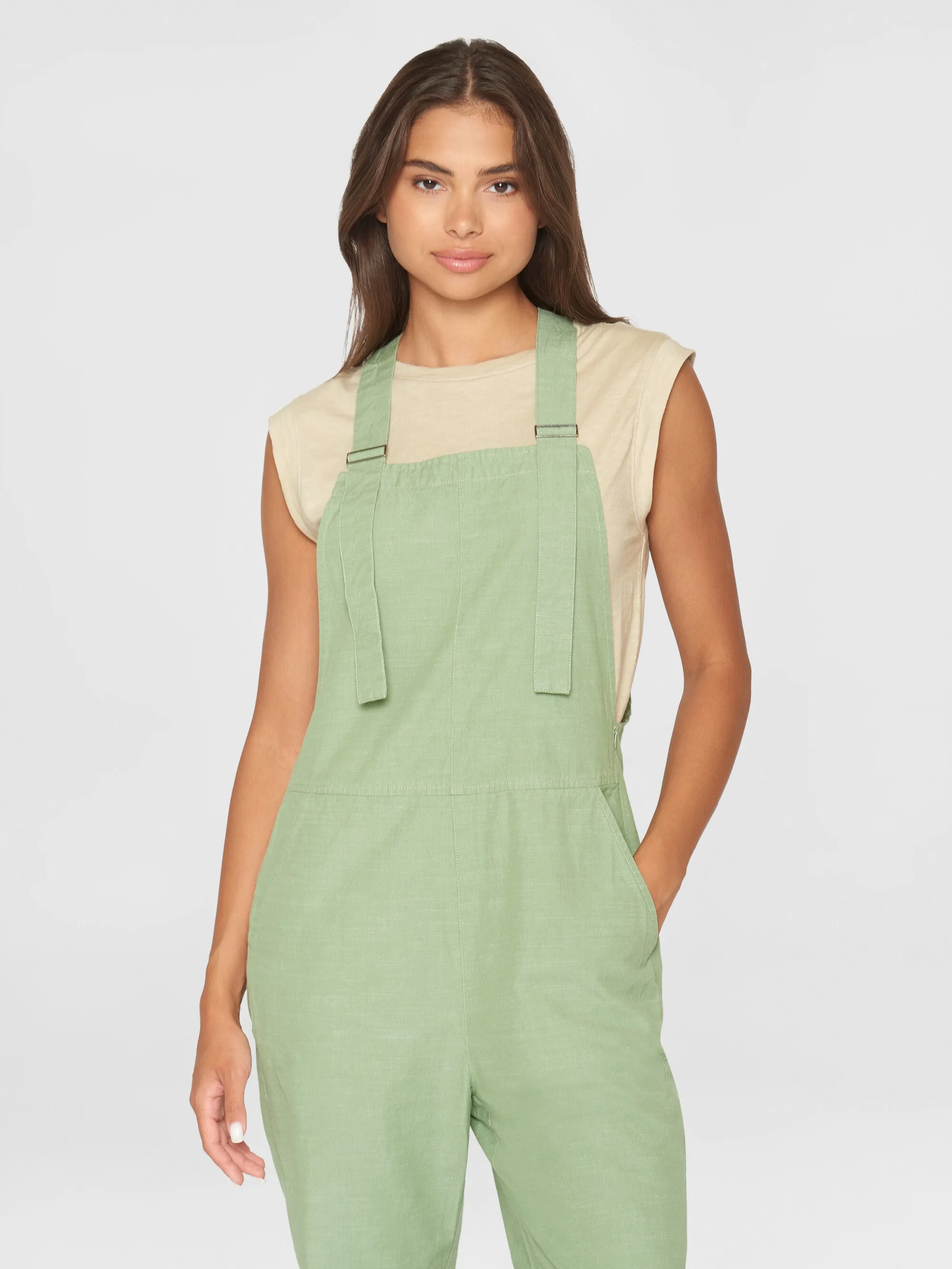 GALE straight slub yarn jumpsuit - GOTS/Vegan - Shale Green