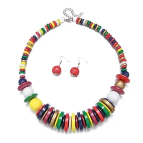 Geometric Black Wood Bead Necklace and Earrings Set - Savanna Rhythms Collection