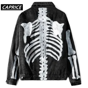 Graffiti Skeleton Print Denim Jacket