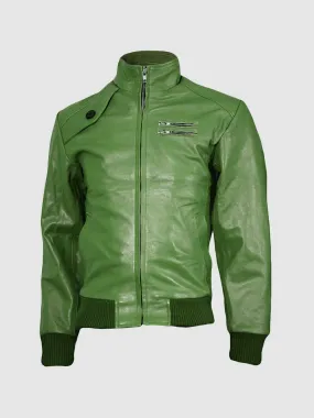 Green Leather Bomber Jacket