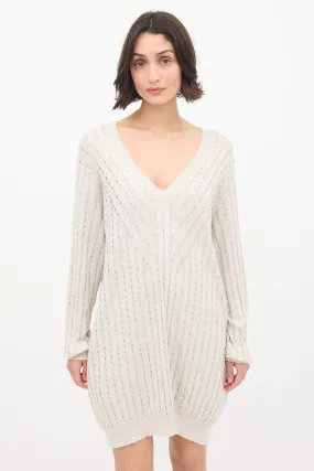 Grey Cotton Embellished Sweater Dress