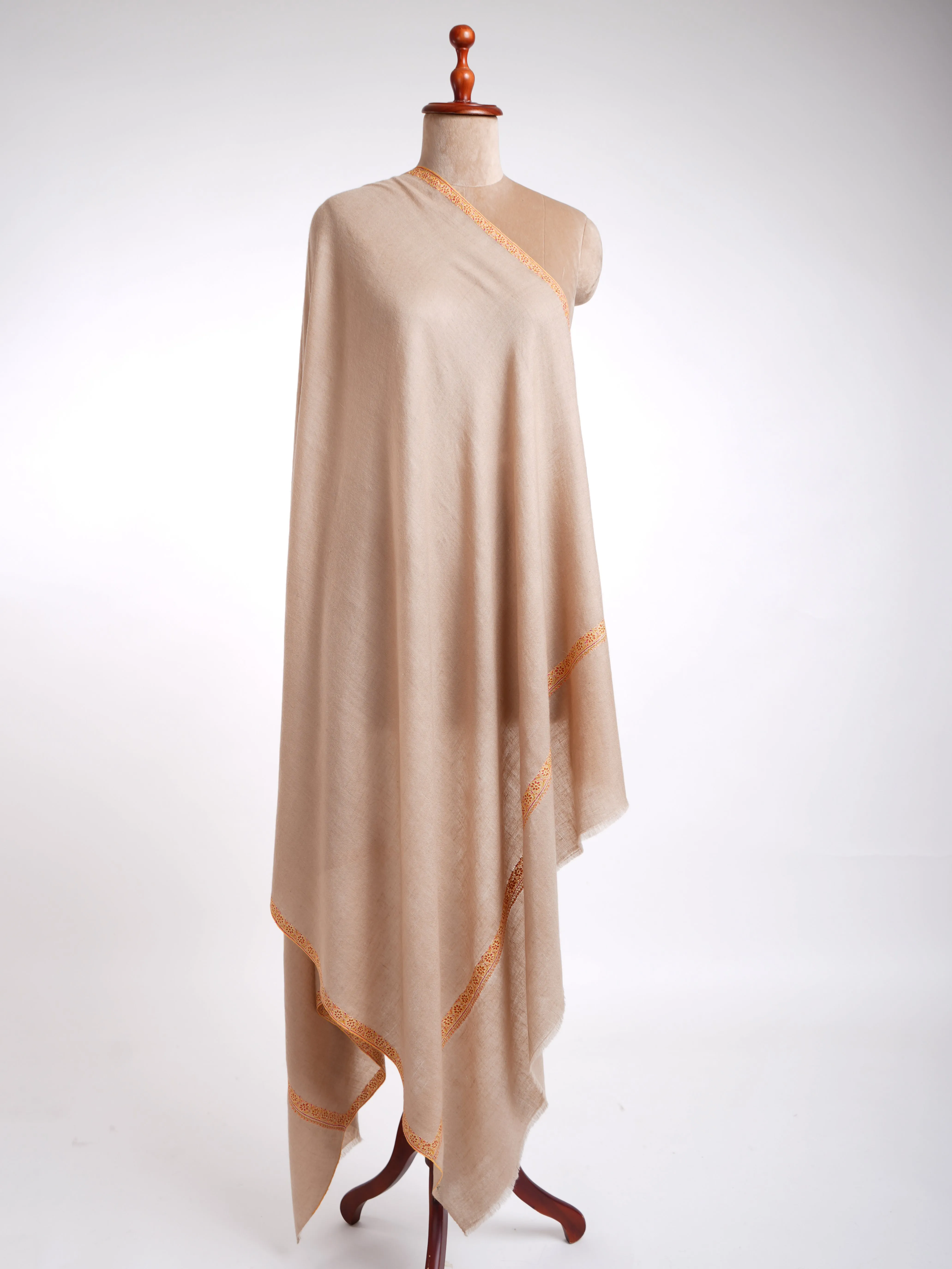 Hashia Dar Pure Pashmina Shawl Tender Peach