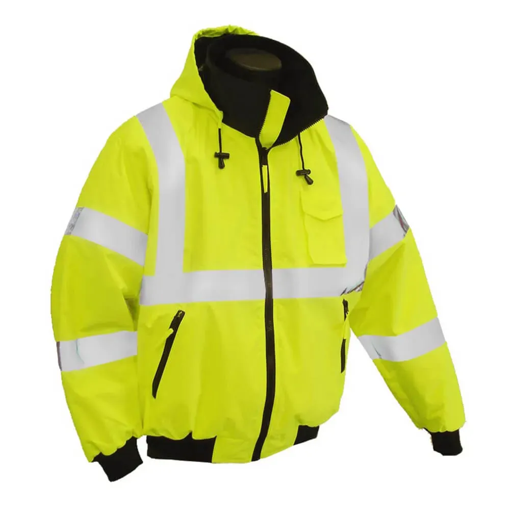 Hi Vis Waterproof Winter Bomber Jacket - ANSI Class 3 - Safety Hi-Vis Lime