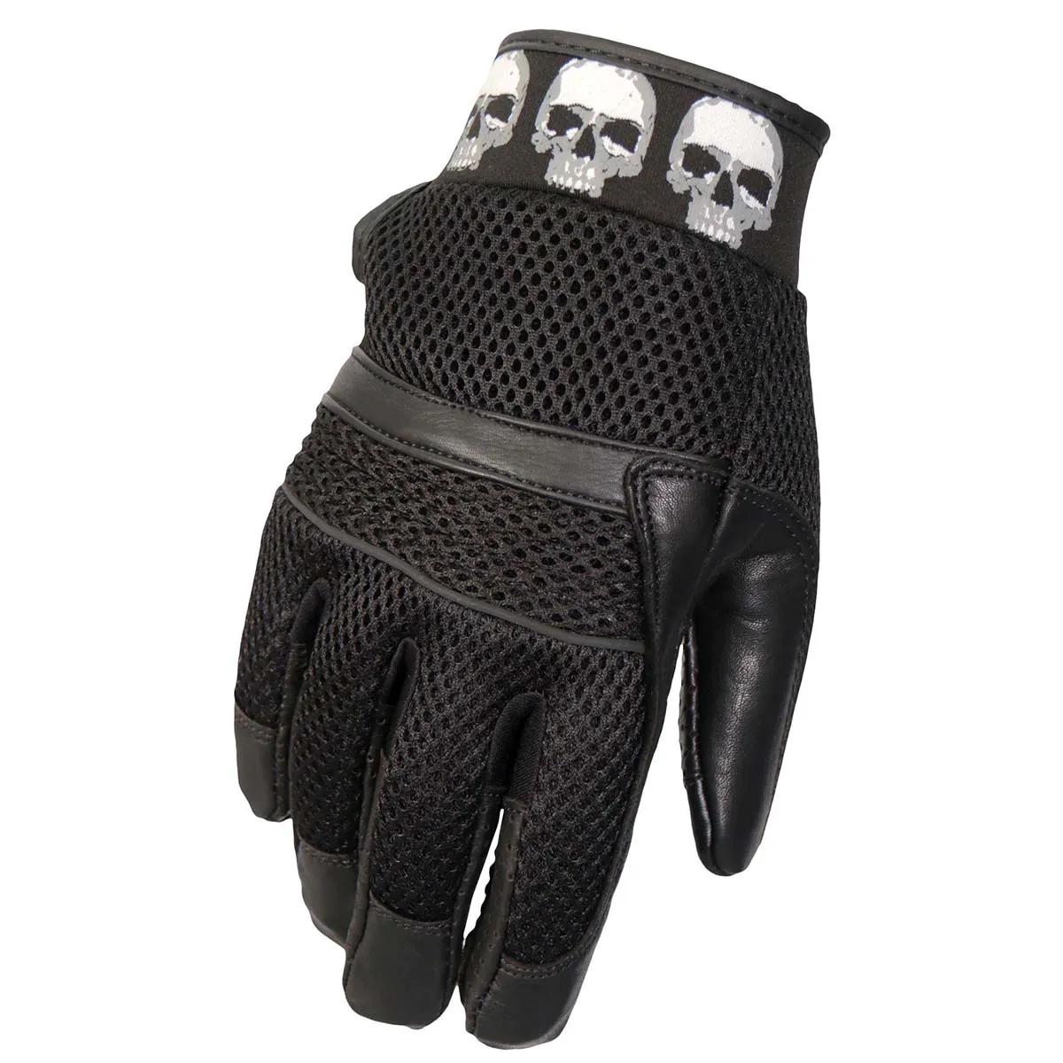 Hot Leathers GVM1301 Uni-Sex Black 'Row of Skulls' Leather and Mesh