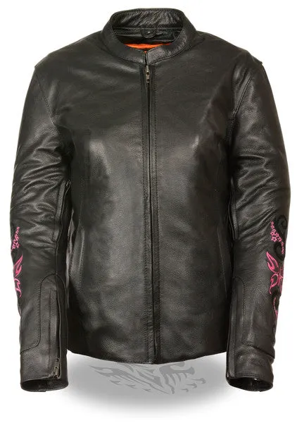 Hot pink butterfly leather jacket - Reflective