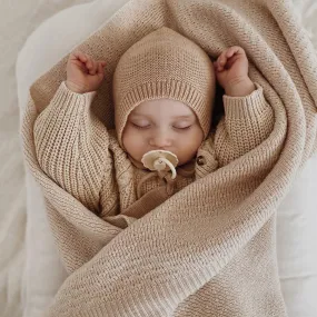 Hvid Dora Thick Rib Knit Baby Blanket - 100% Merino Wool - Oat (75x100cm) *Returning Soon