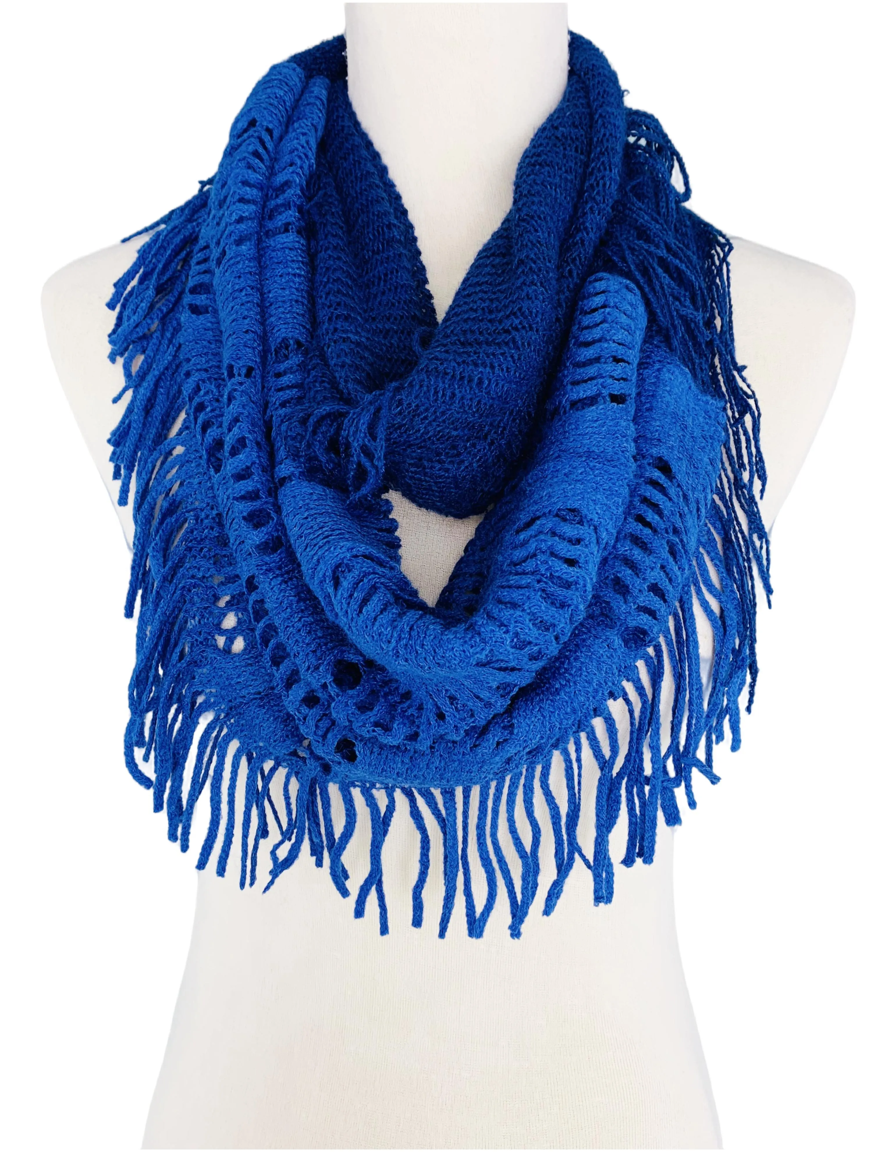 HY-IFZZ Two-Tone Fringe-Detailed Circle Infinity Scarf