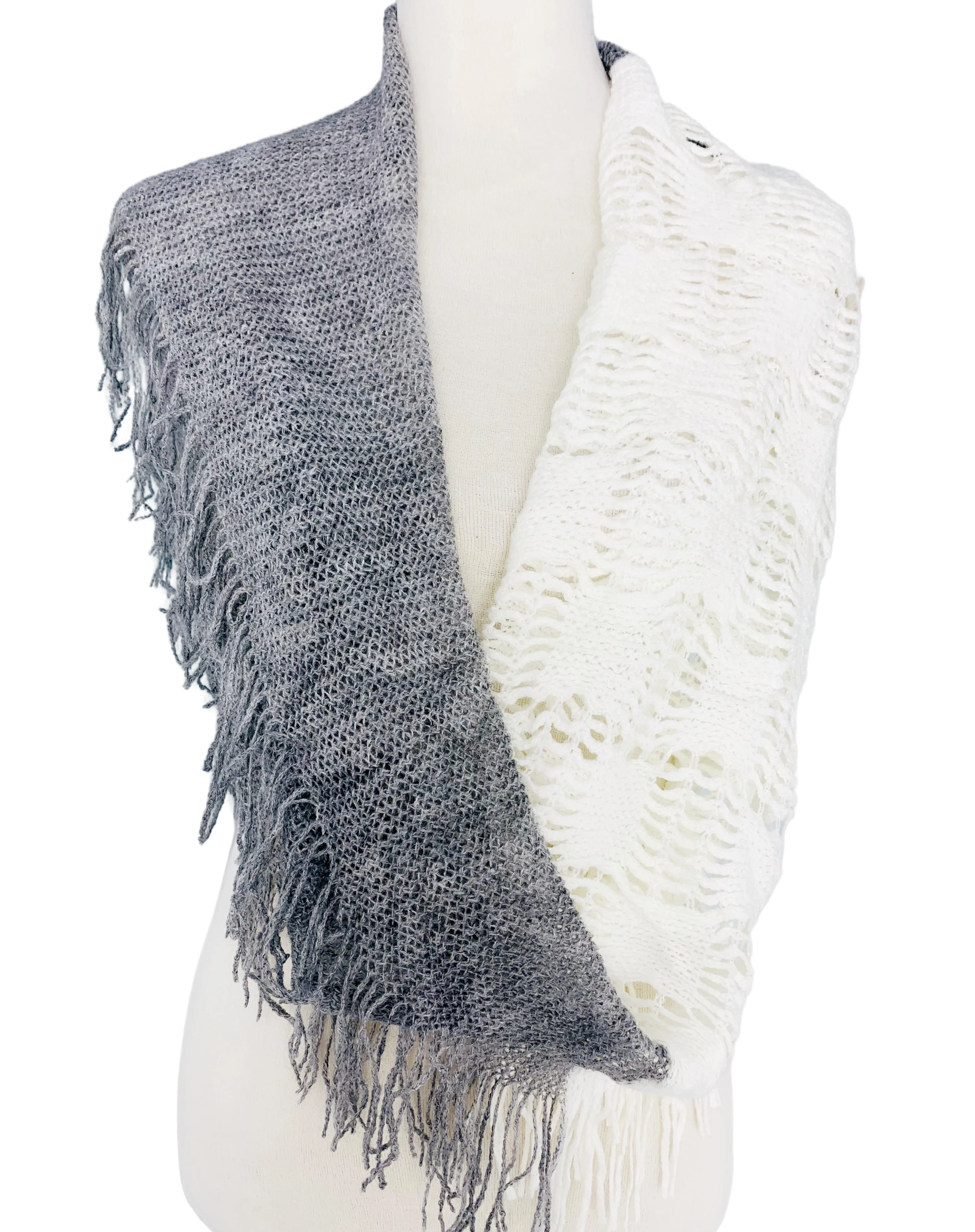 HY-IFZZ Two-Tone Fringe-Detailed Circle Infinity Scarf