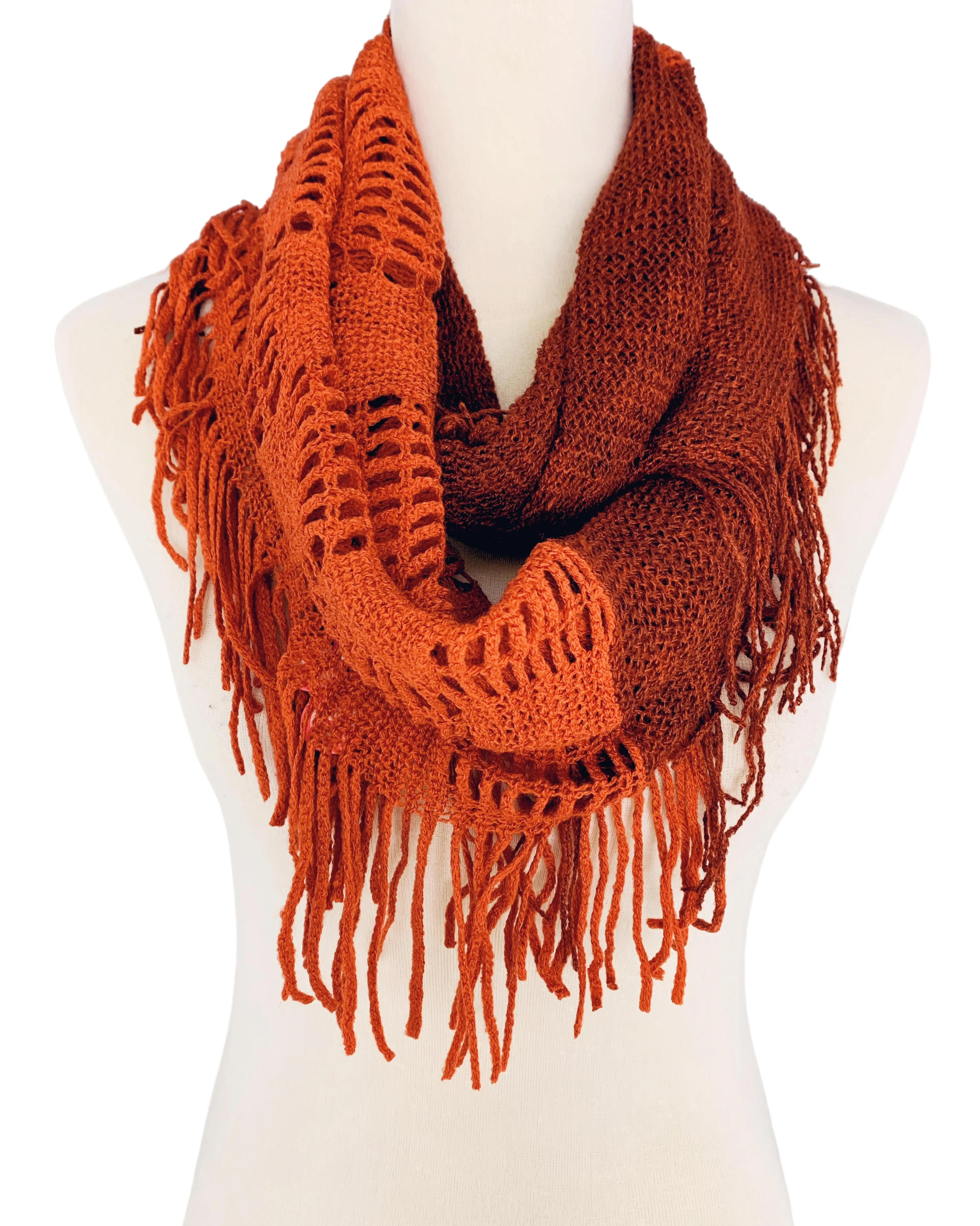 HY-IFZZ Two-Tone Fringe-Detailed Circle Infinity Scarf