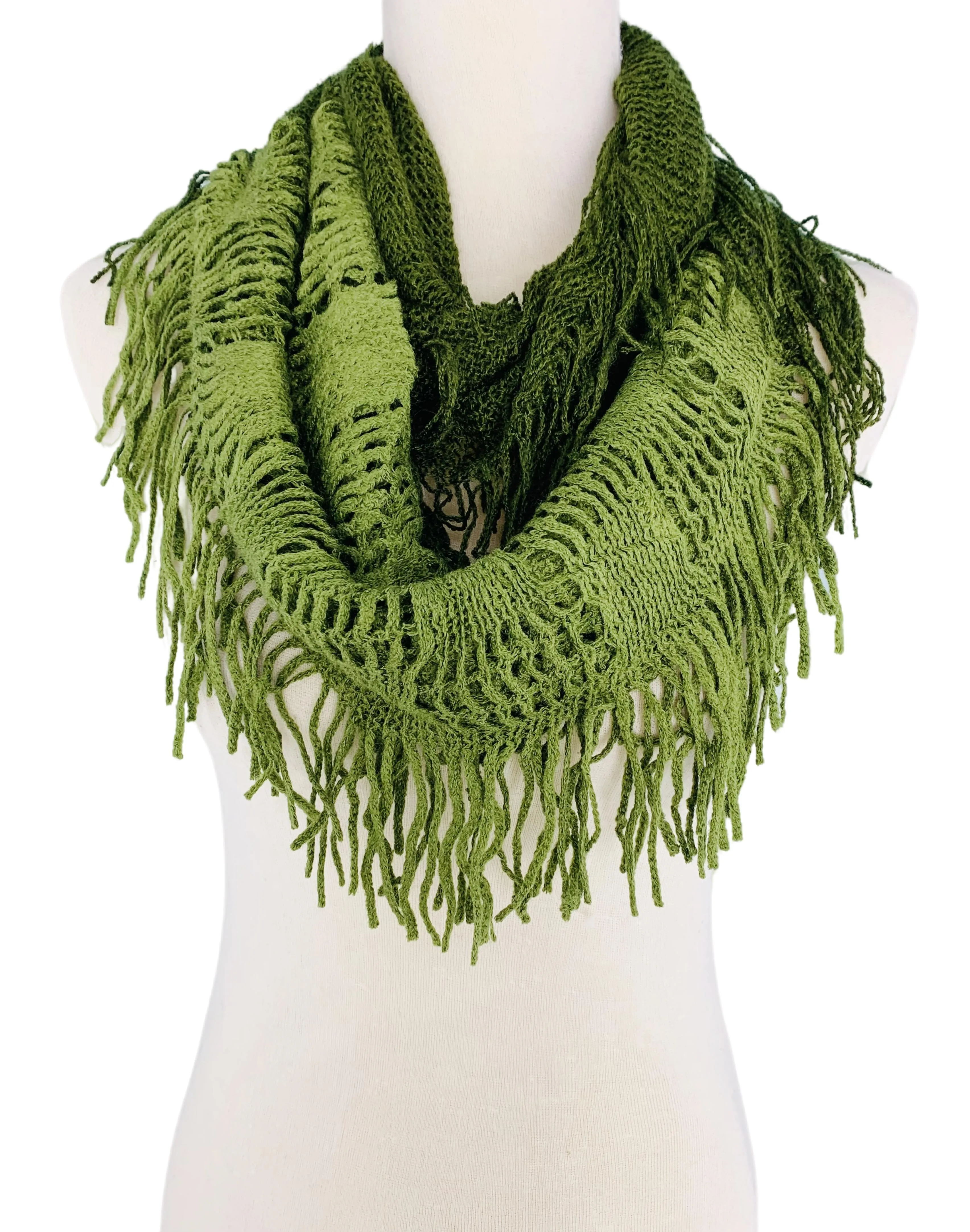 HY-IFZZ Two-Tone Fringe-Detailed Circle Infinity Scarf