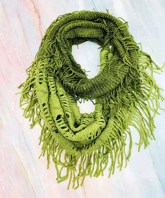 HY-IFZZ Two-Tone Fringe-Detailed Circle Infinity Scarf