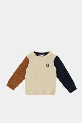 Infant Boys Beige Color Block Chenille Pullover