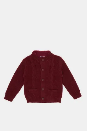 Infant Boys Burgundy Solid Buttons Pullover