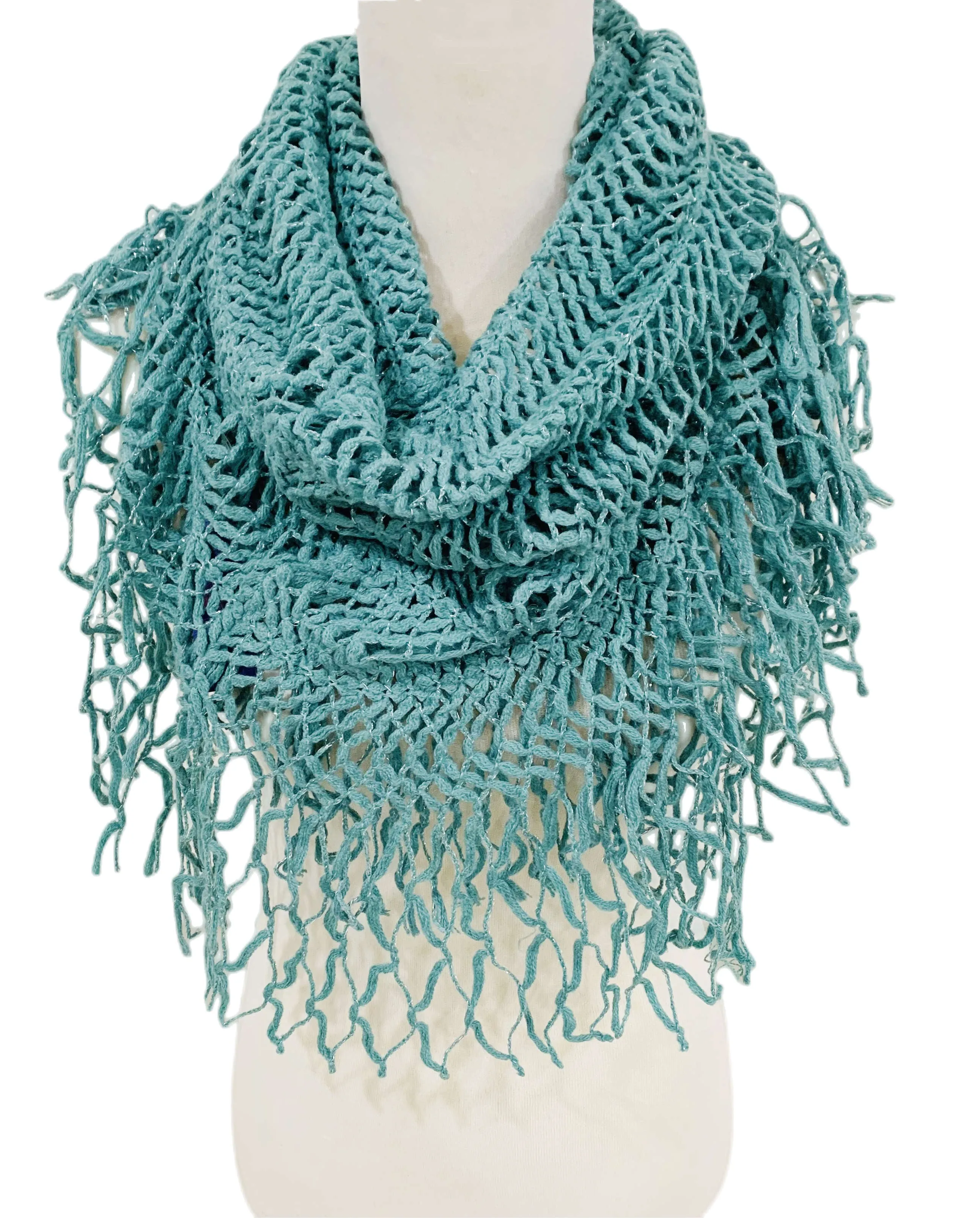 JC011813 Knitted Metallic Fringe Infinity Scarf