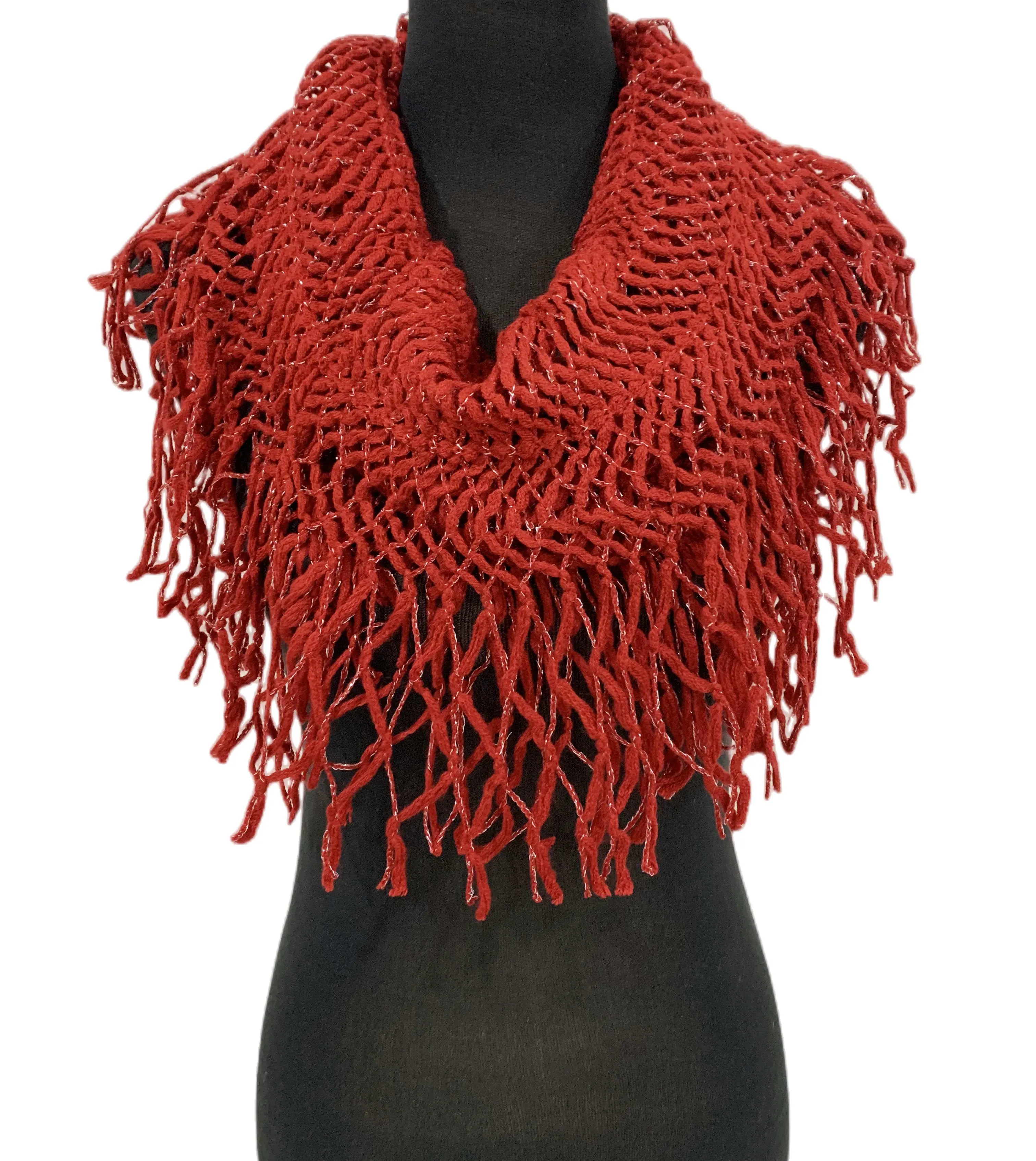 JC011813 Knitted Metallic Fringe Infinity Scarf