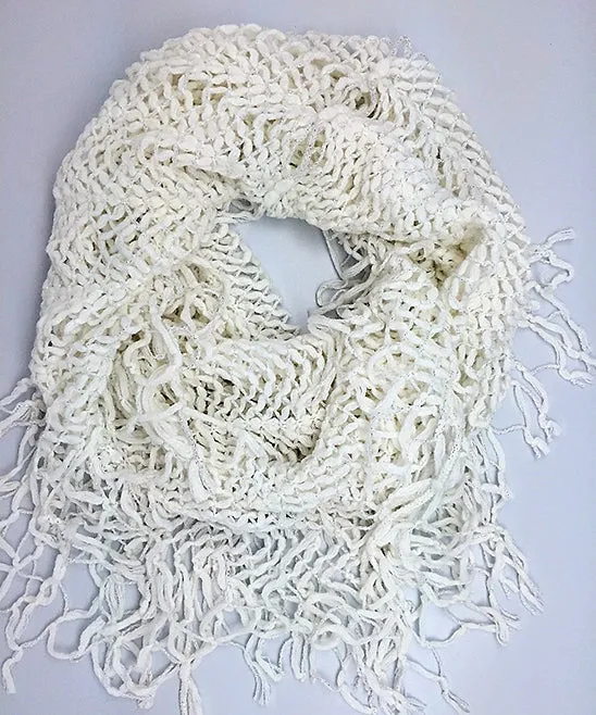 JC011813 Knitted Metallic Fringe Infinity Scarf