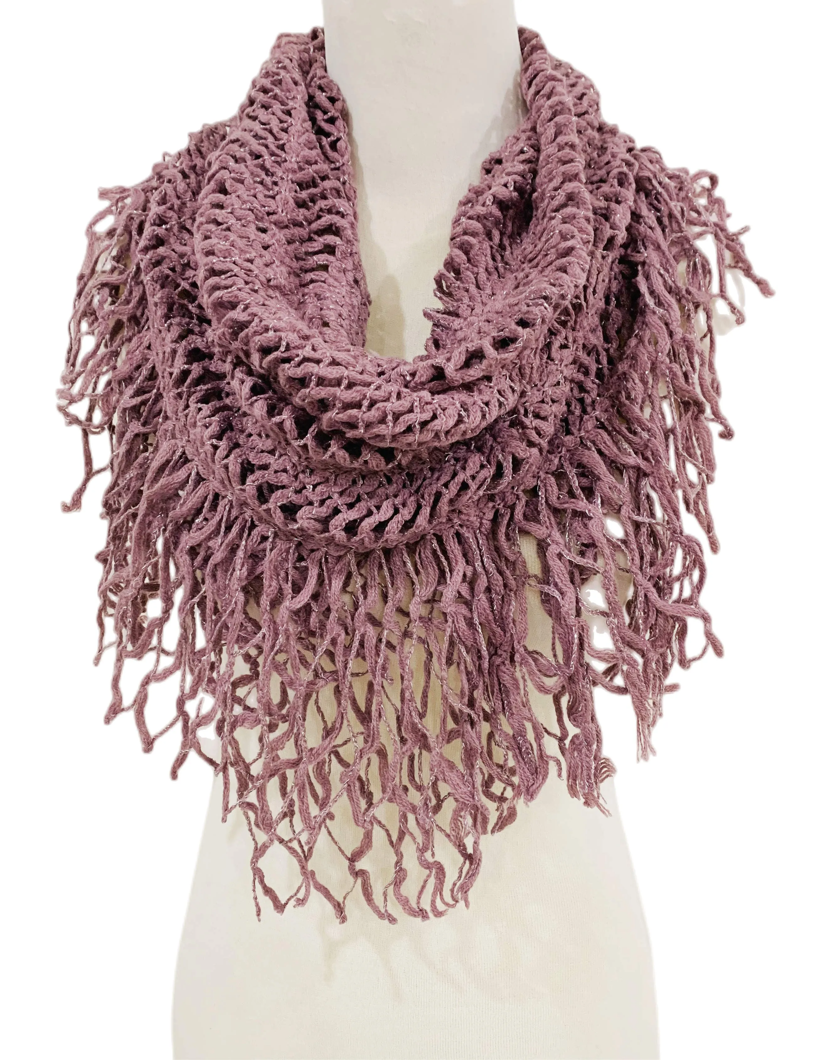 JC011813 Knitted Metallic Fringe Infinity Scarf