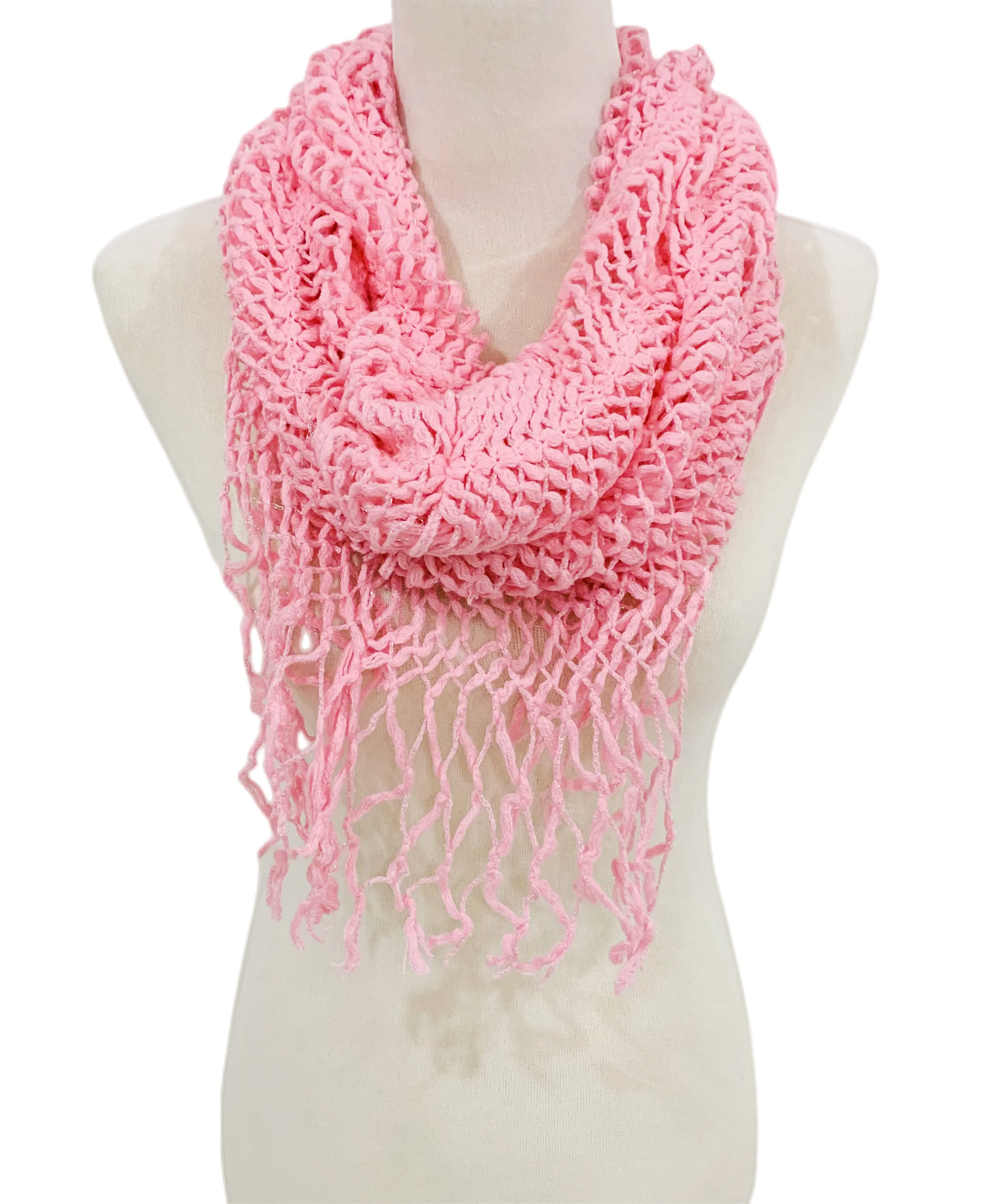 JC011813 Knitted Metallic Fringe Infinity Scarf