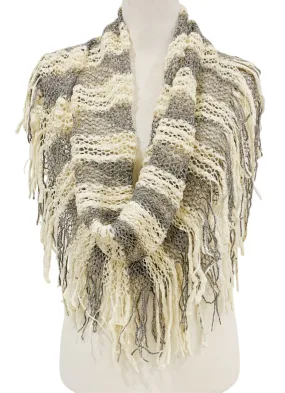 JC011815 Two Tone Knitted Metallic Fringe Infinity Scarf