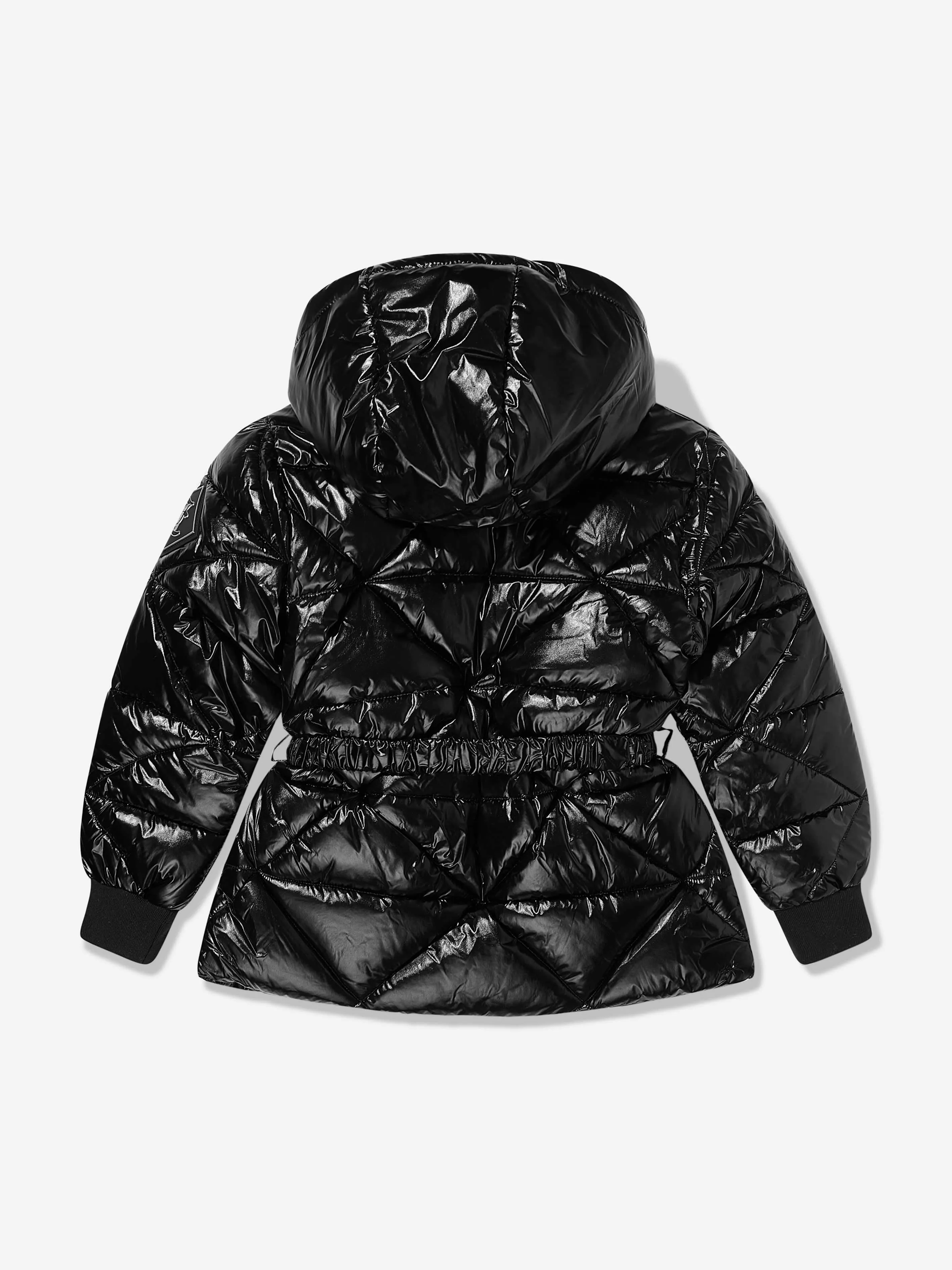 Juicy Couture Girls High Shine Belted Puffer Jacket in Black