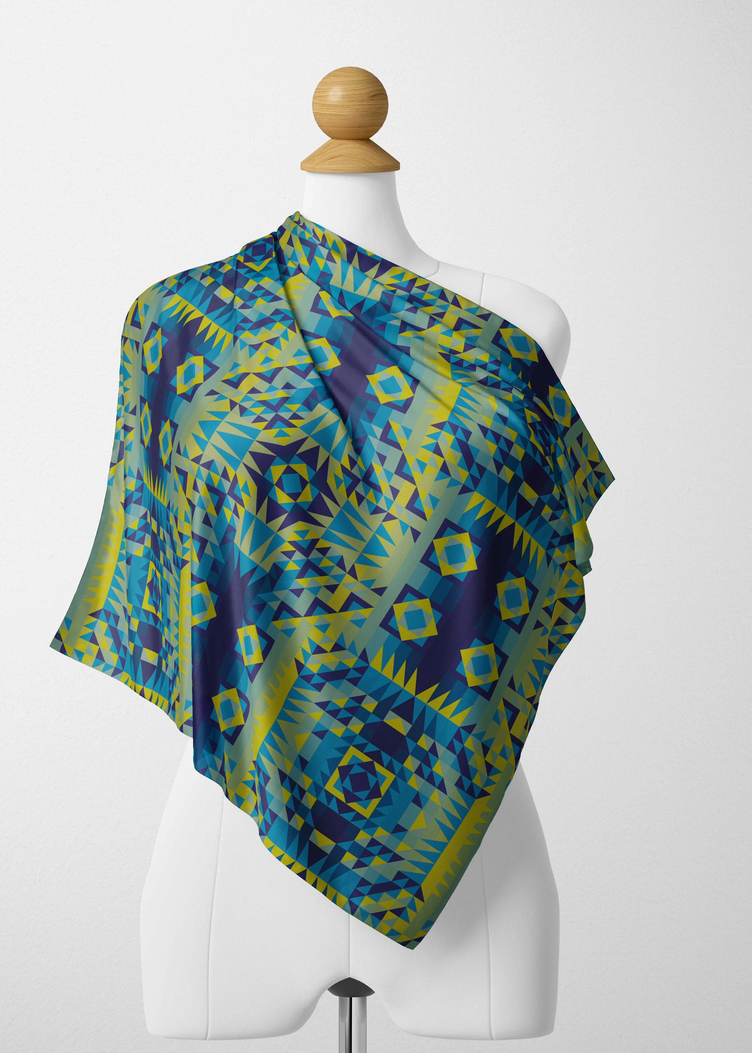 Kaleidoscope Jaune Bleu Satin Shawl