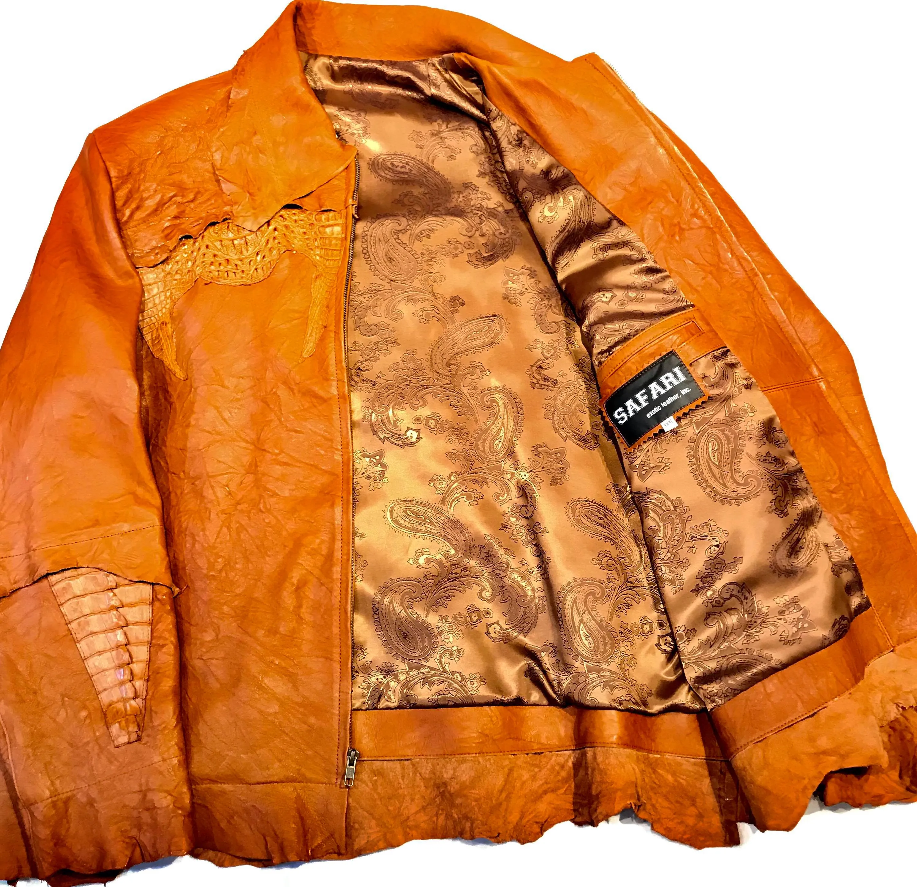 Kashani LUX Cognac Raw Cut Alligator Lambskin Bomber Jacket