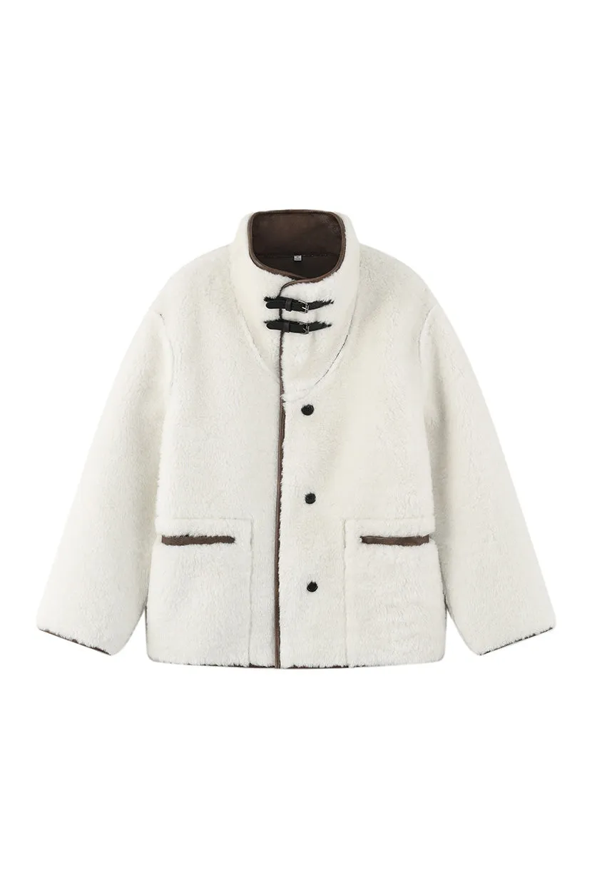 Keisha Reversible Faux Fur & Leather Jacket - Ivory and Tawny