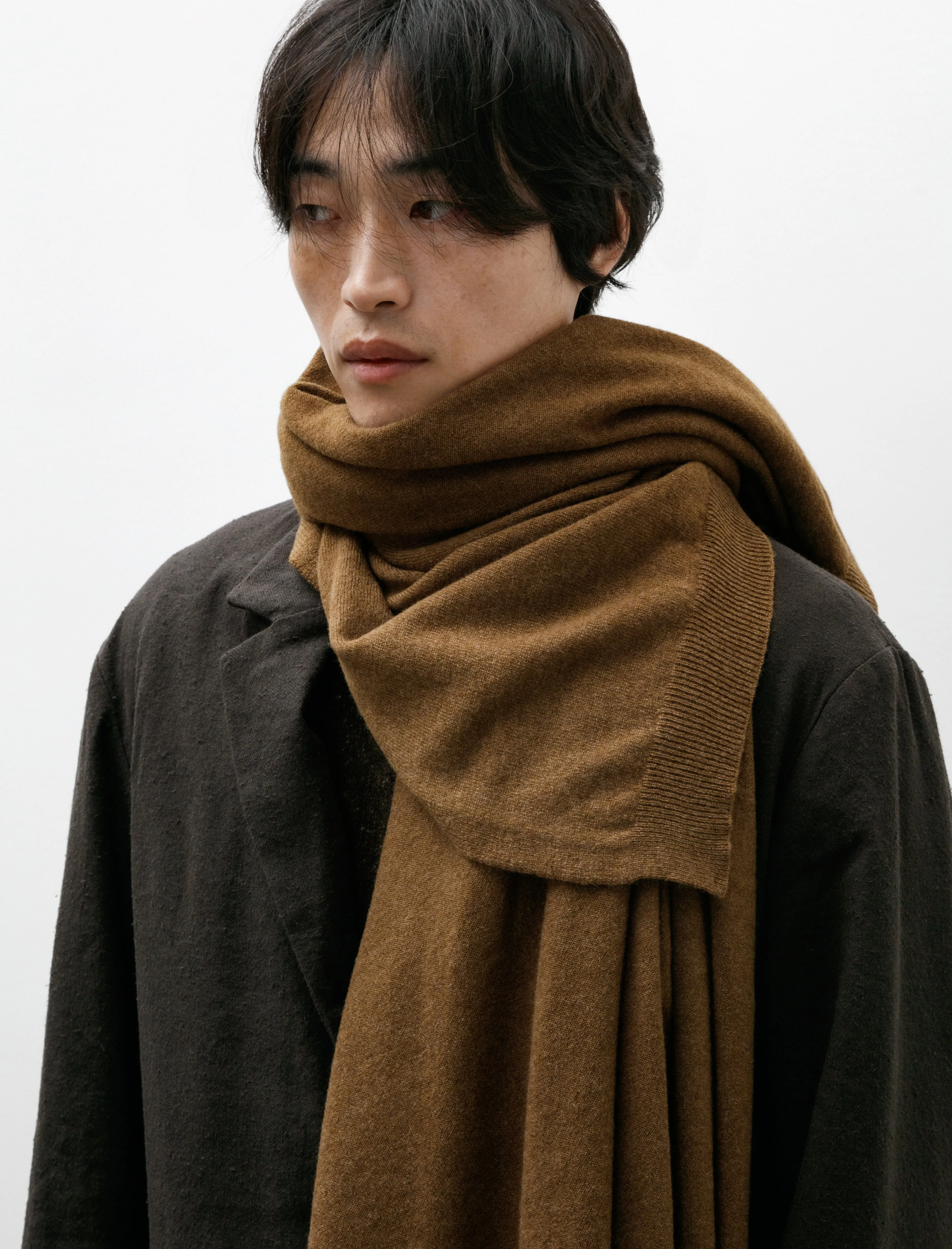 Knit Shawl Cashmere Lambswool Dark Ochre