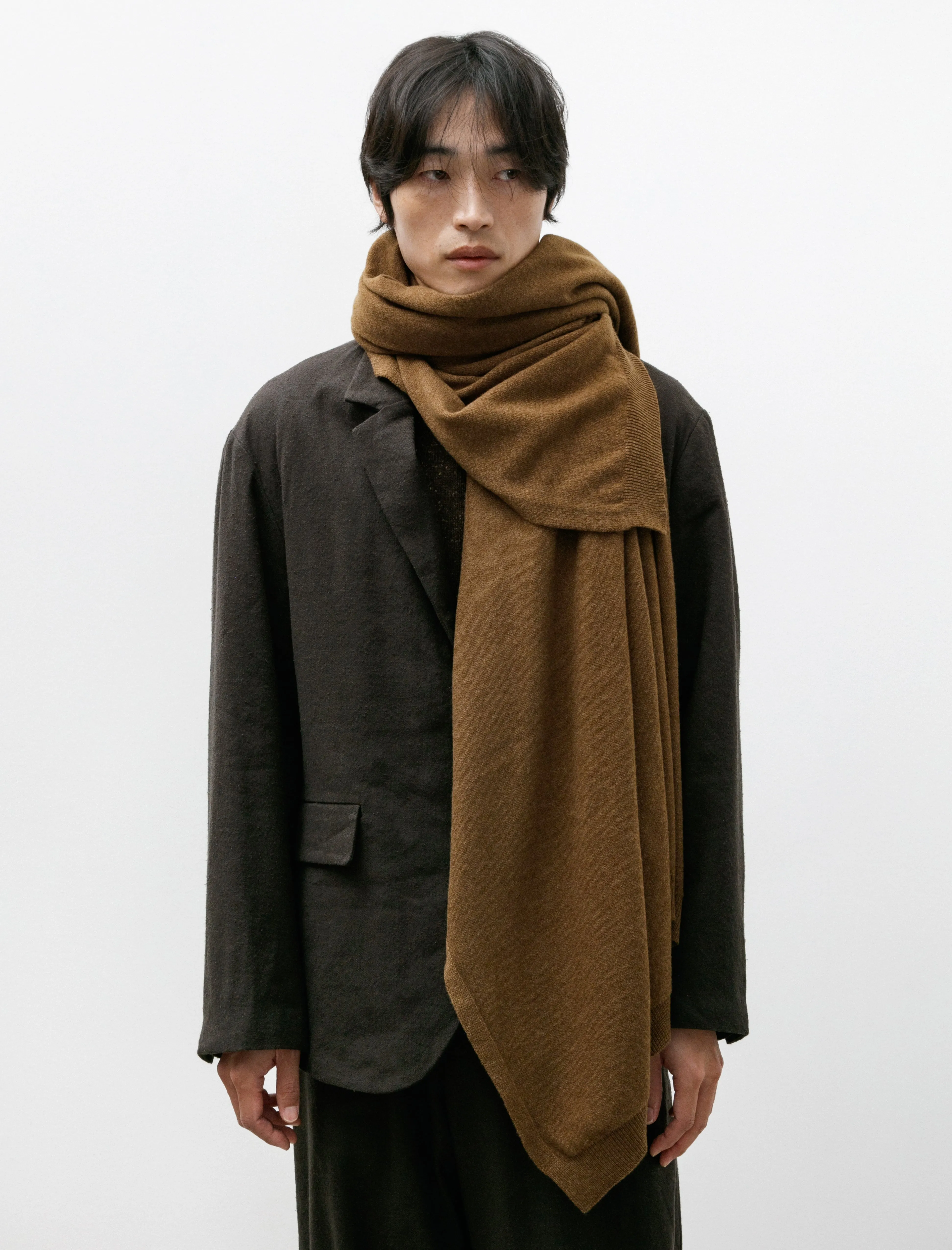 Knit Shawl Cashmere Lambswool Dark Ochre