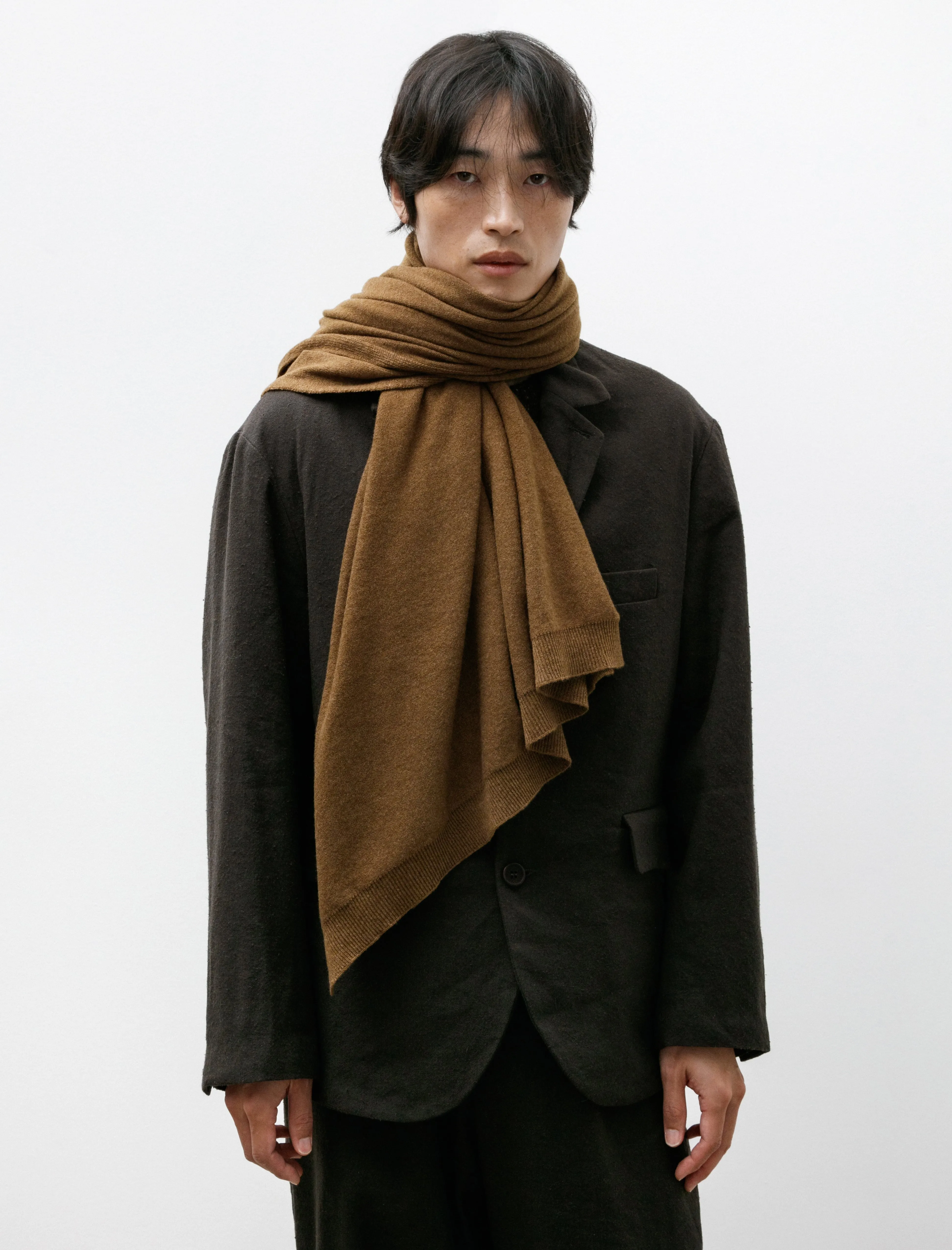 Knit Shawl Cashmere Lambswool Dark Ochre