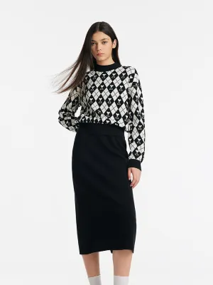 Knitted Jacquard Sweater And Half Skirt Two-Piece Set