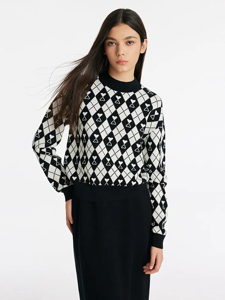 Knitted Jacquard Sweater And Half Skirt Two-Piece Set