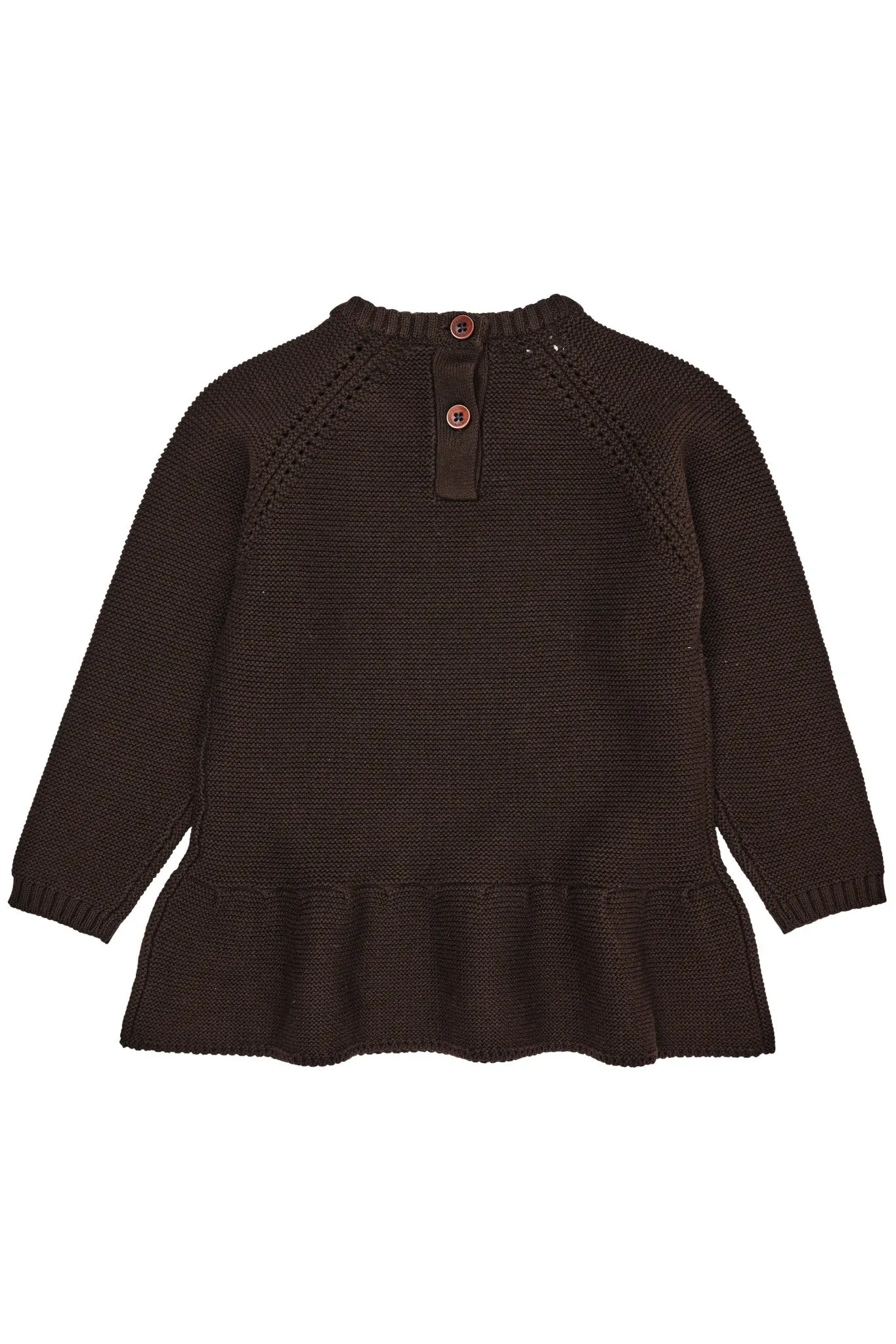 KNITTED PULLOVER W. FRILL - DK BROWN