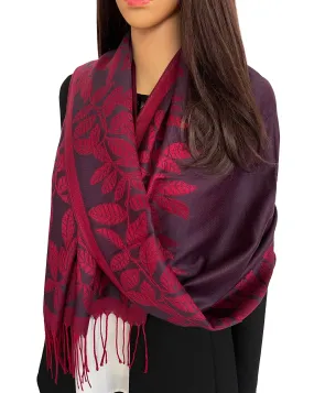 LARGE PURPLE BERRY LEAF PRINT REVERSIBLE PASHMINA SHAWL SCARF