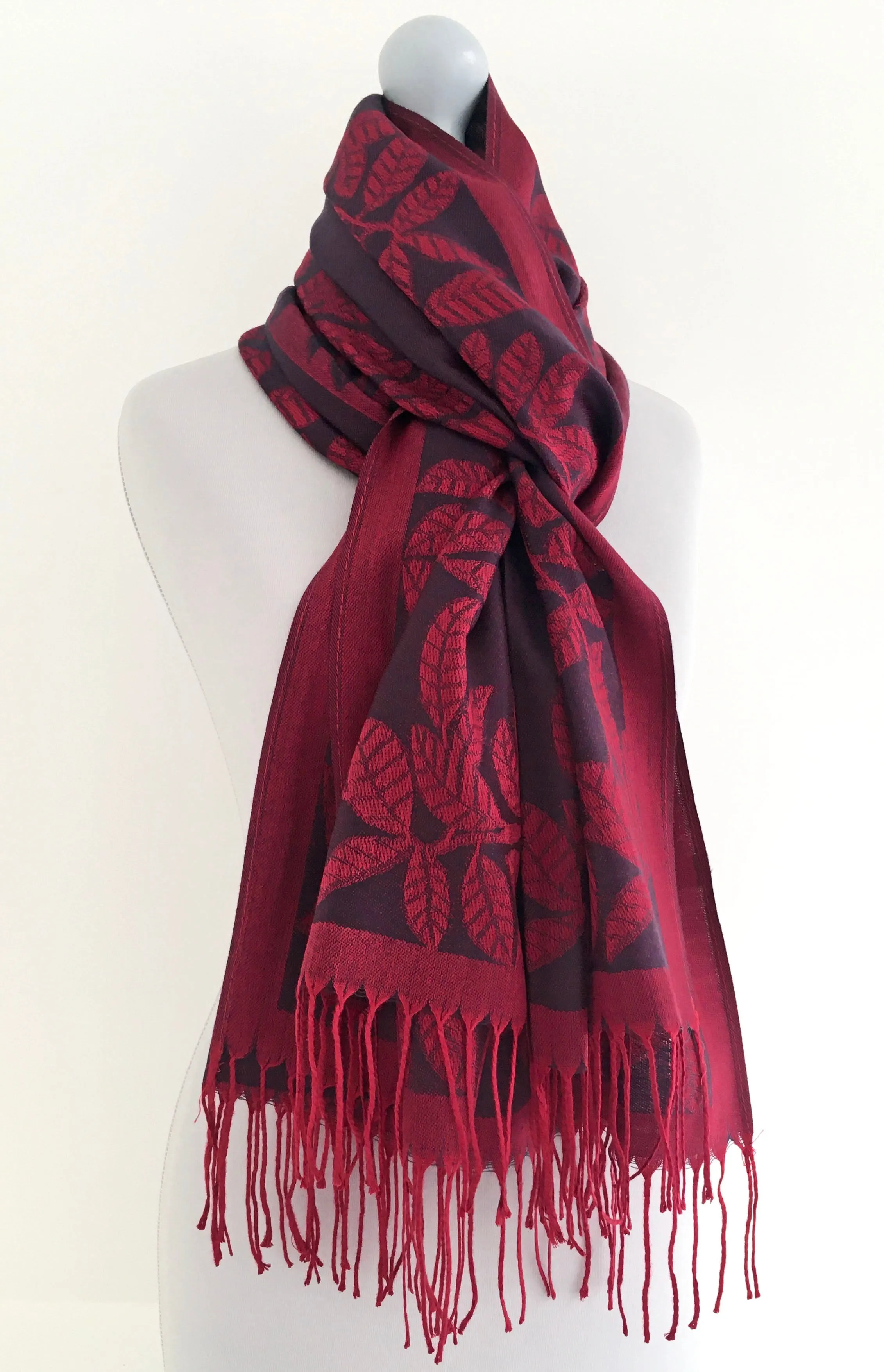 LARGE PURPLE BERRY LEAF PRINT REVERSIBLE PASHMINA SHAWL SCARF