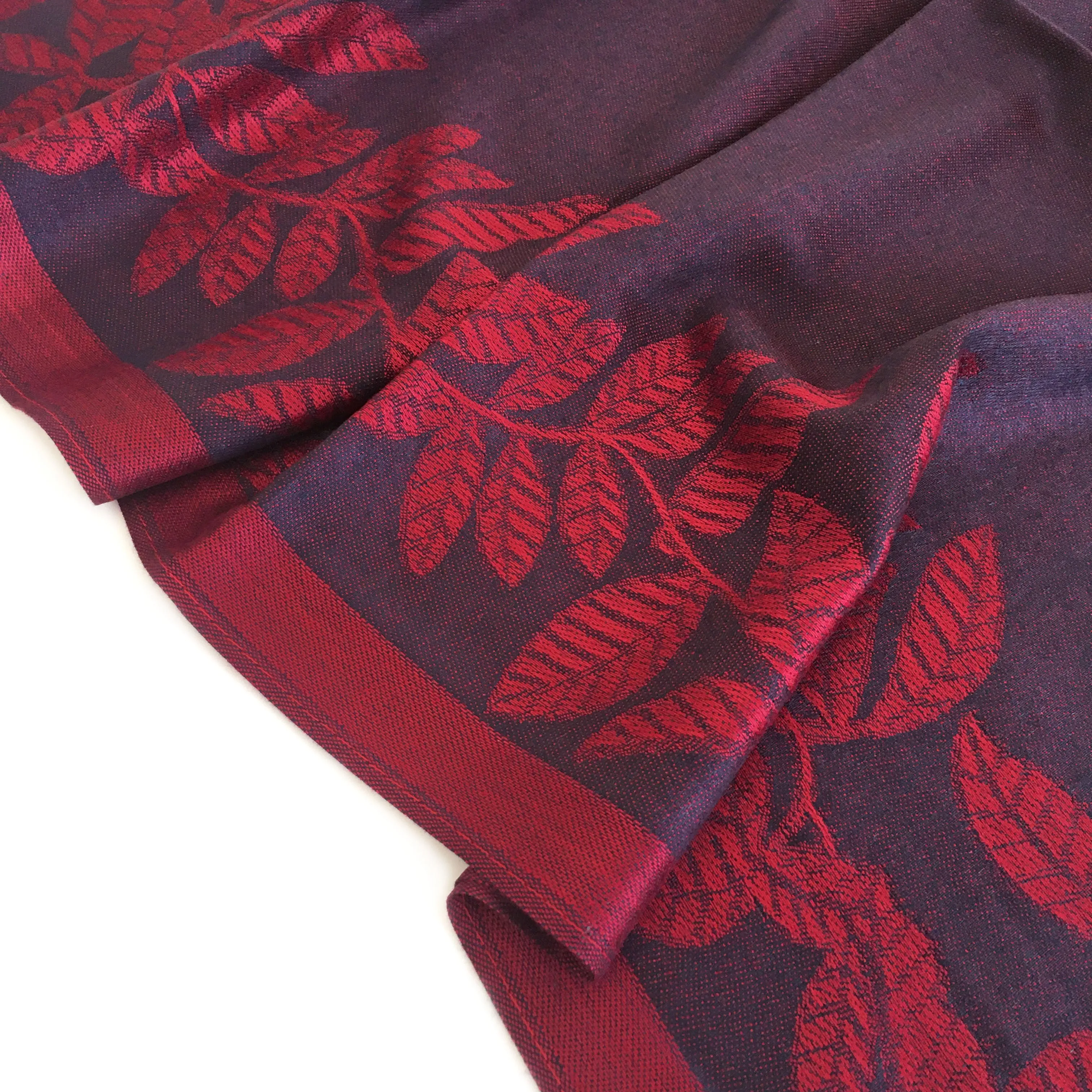 LARGE PURPLE BERRY LEAF PRINT REVERSIBLE PASHMINA SHAWL SCARF