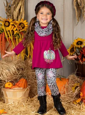 Leopardlicious Pumpkin Tunic, Leggings and Scarf Set