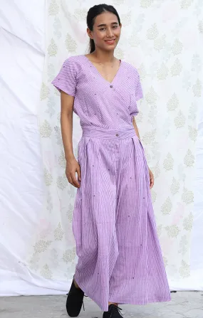 Lilac Pin Stripe handblock Printed Jumpsuit