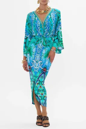 Long Split Front Twist Dress in Land of Wonder