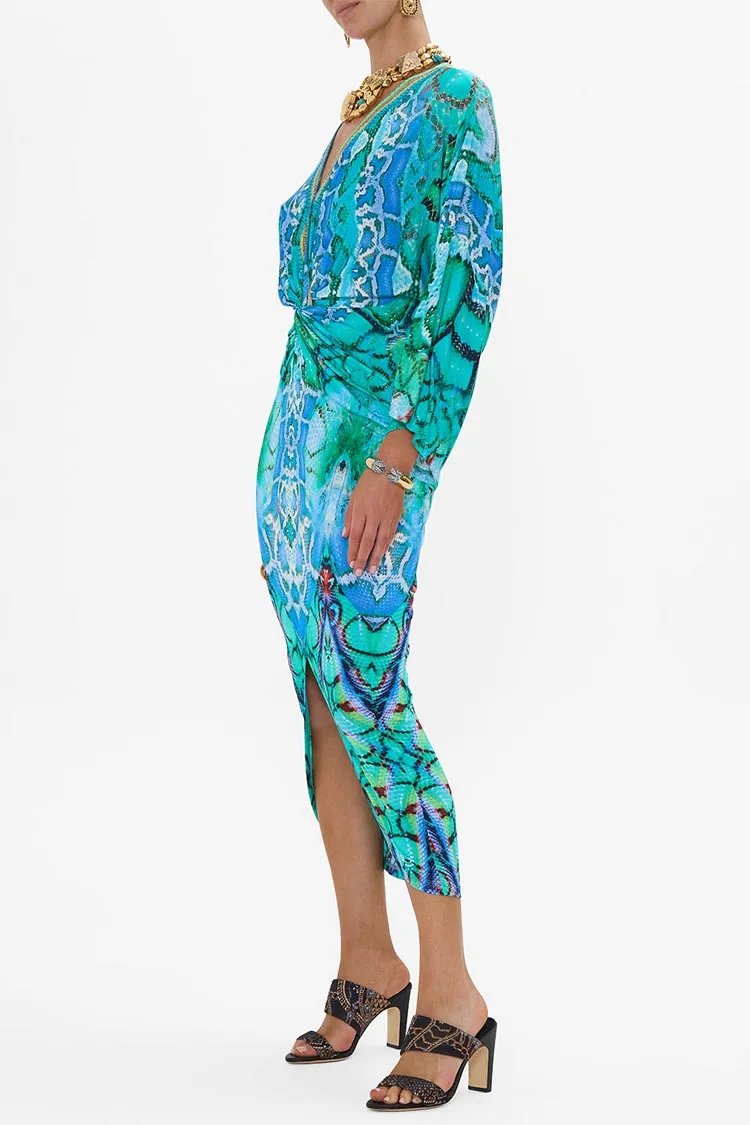 Long Split Front Twist Dress in Land of Wonder