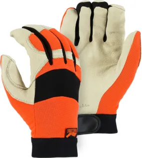 Majestic 2152HV Bald Eagle Mechanics Glove with Pigskin Palm and High Viz Stretch Knit Back (One Dozen)